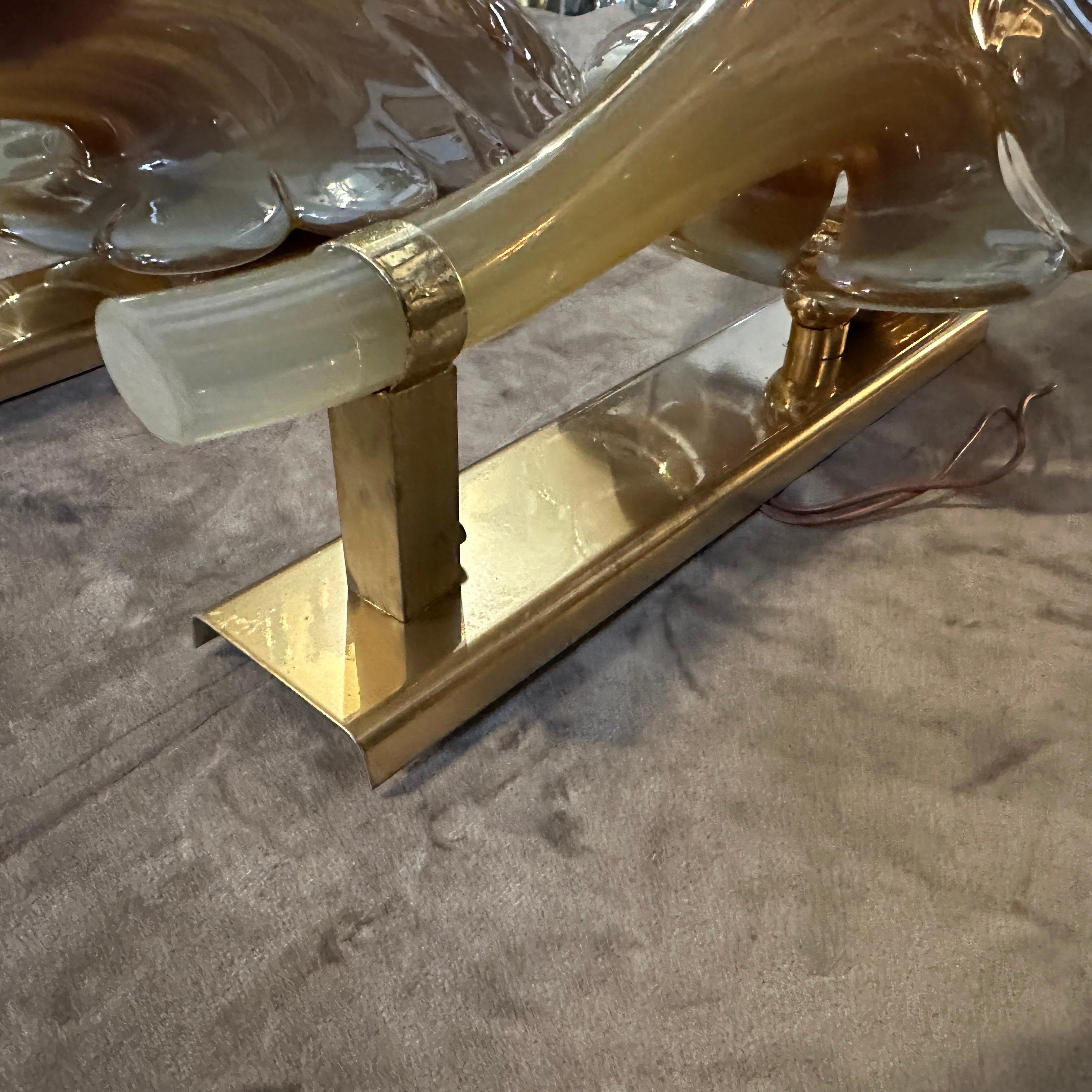 A 1970s Mid-Century Modern Brown Murano Glass Leaf Wall Sconce by Franco Luce For Sale 9
