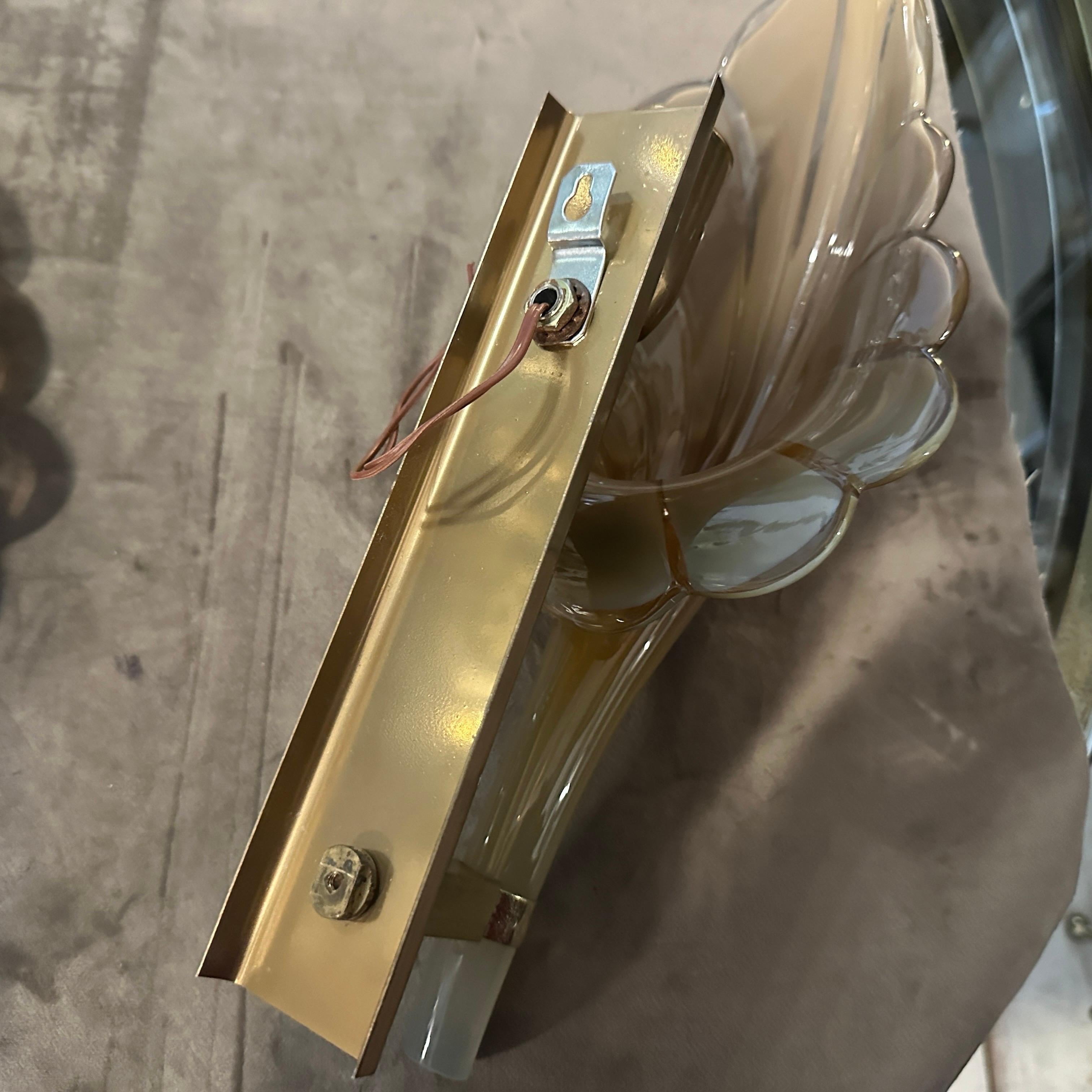 A 1970s Mid-Century Modern Brown Murano Glass Leaf Wall Sconce by Franco Luce For Sale 13