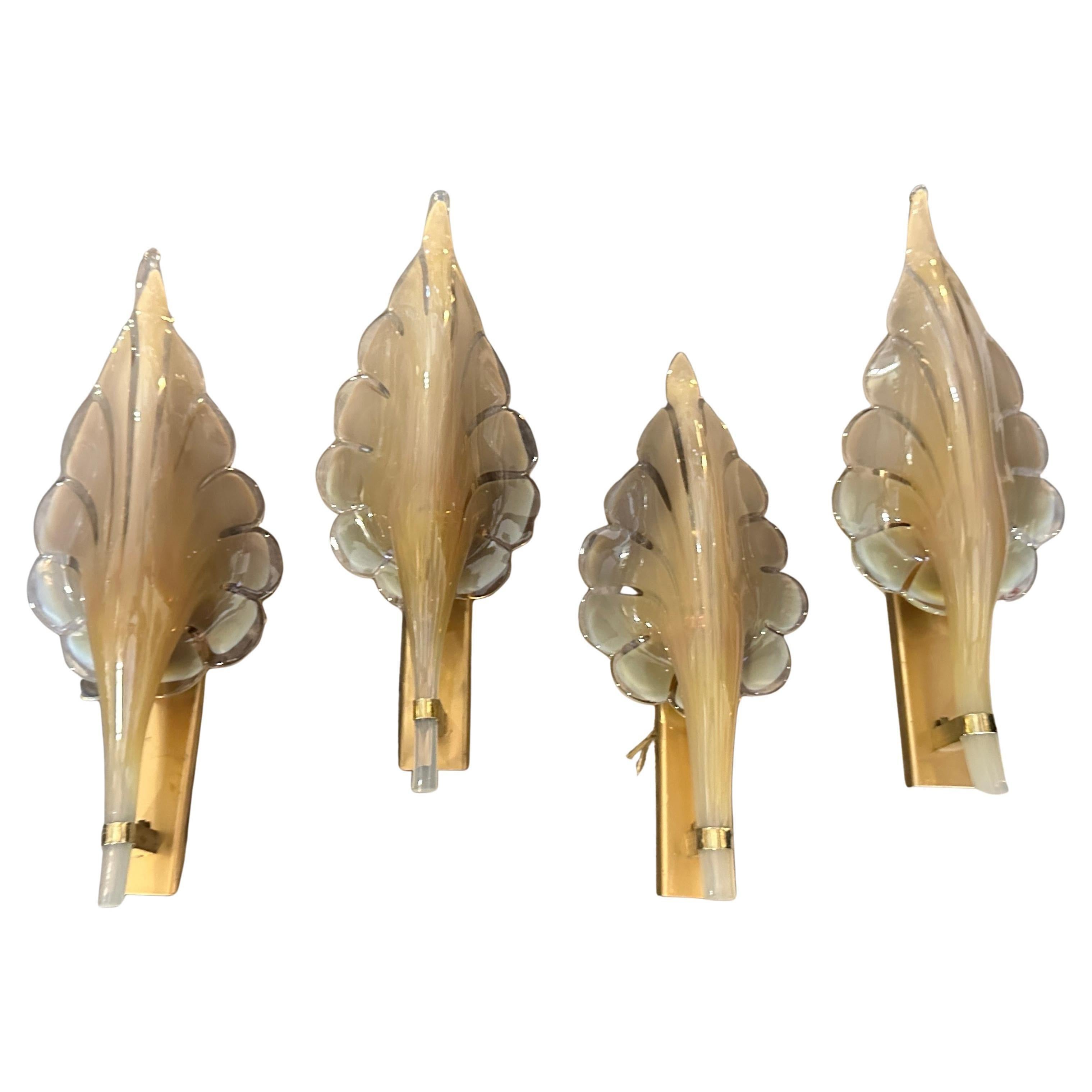 Italian A 1970s Mid-Century Modern Brown Murano Glass Leaf Wall Sconce by Franco Luce For Sale
