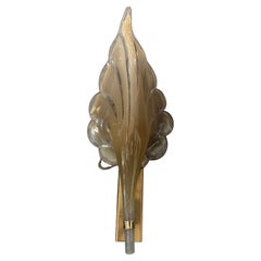 Vintage A 1970s Mid-Century Modern Brown Murano Glass Leaf Wall Sconce by Franco Luce