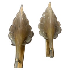 A 1970s Mid-Century Modern Brown Murano Glass Leaf Wall Sconce by Franco Luce