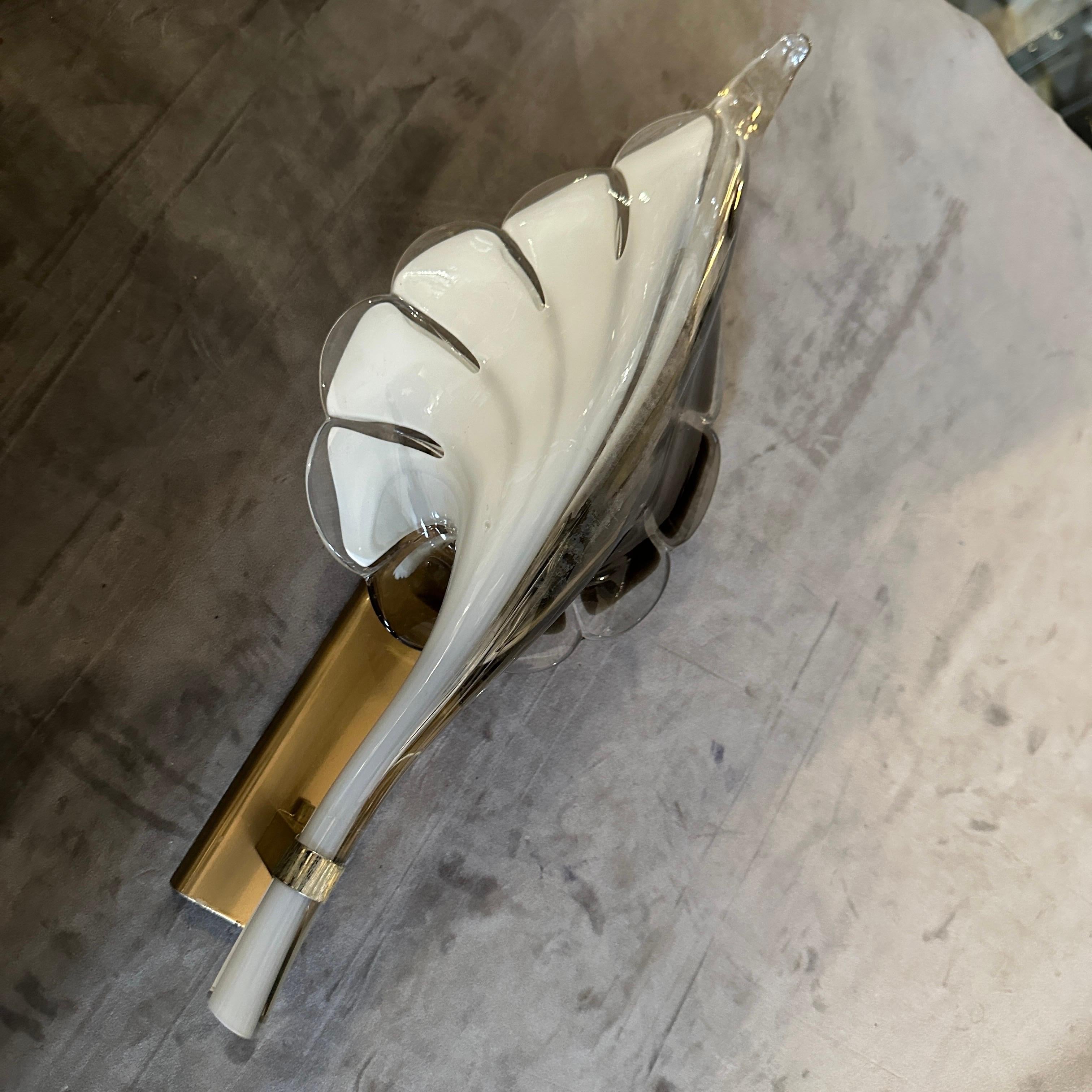 Hand-Crafted A 1970s Mid-Century Modern Murano Glass Leaf Wall Sconce by Franco Luce For Sale