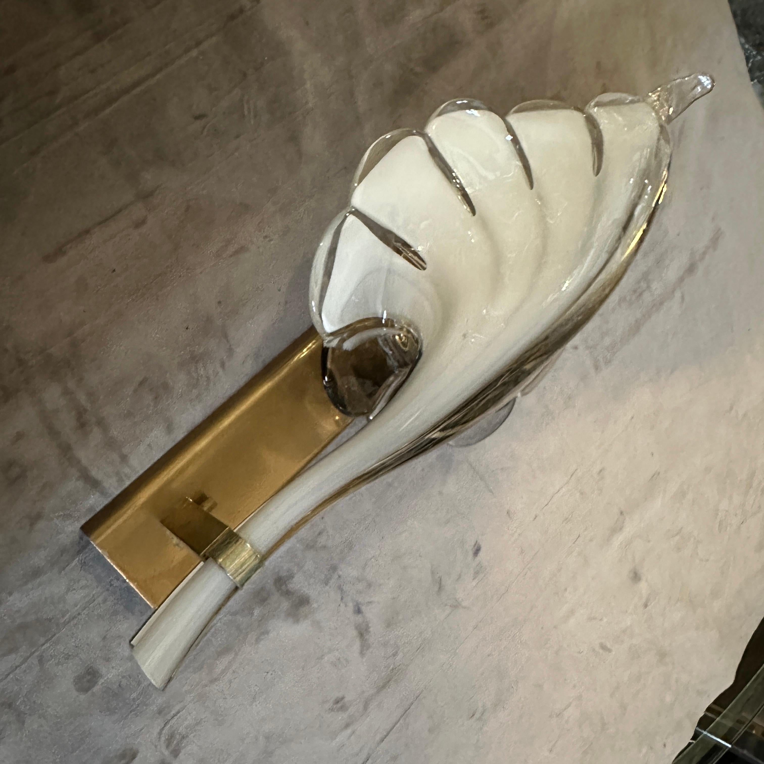20th Century A 1970s Mid-Century Modern Murano Glass Leaf Wall Sconce by Franco Luce For Sale