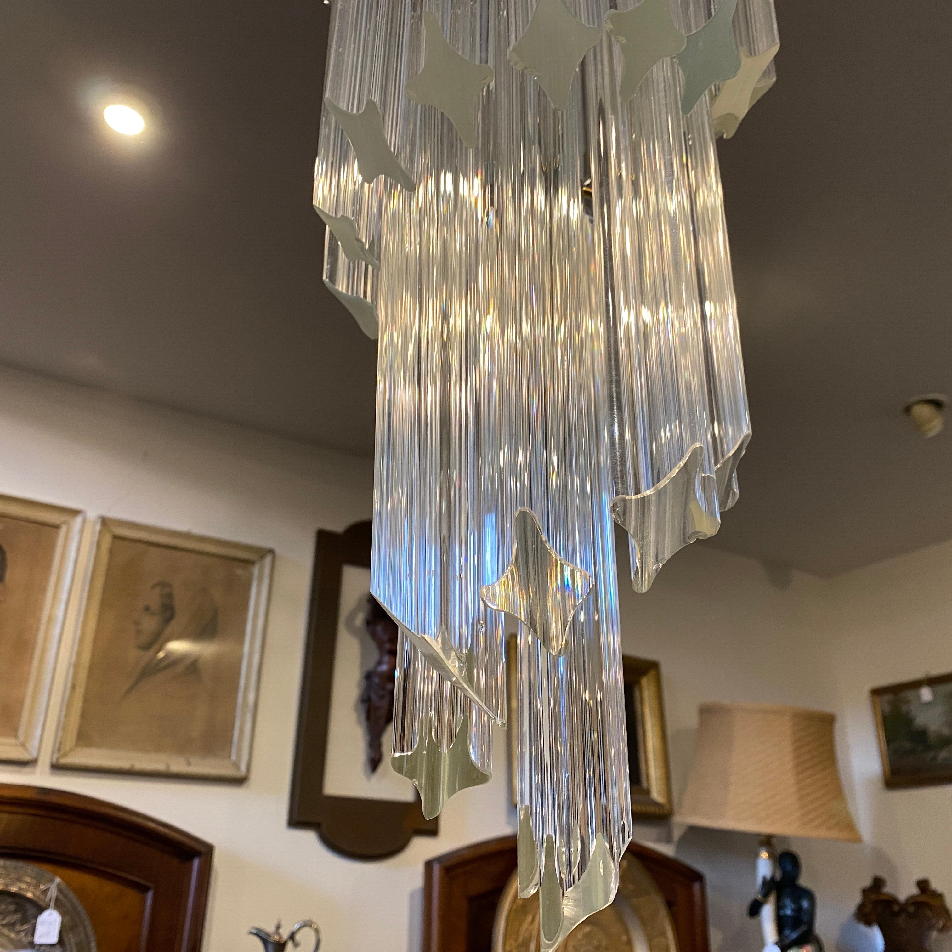 Hand-Crafted 1970s Mid-Century Modern Spiral Murano Glass Chandelier by Venini