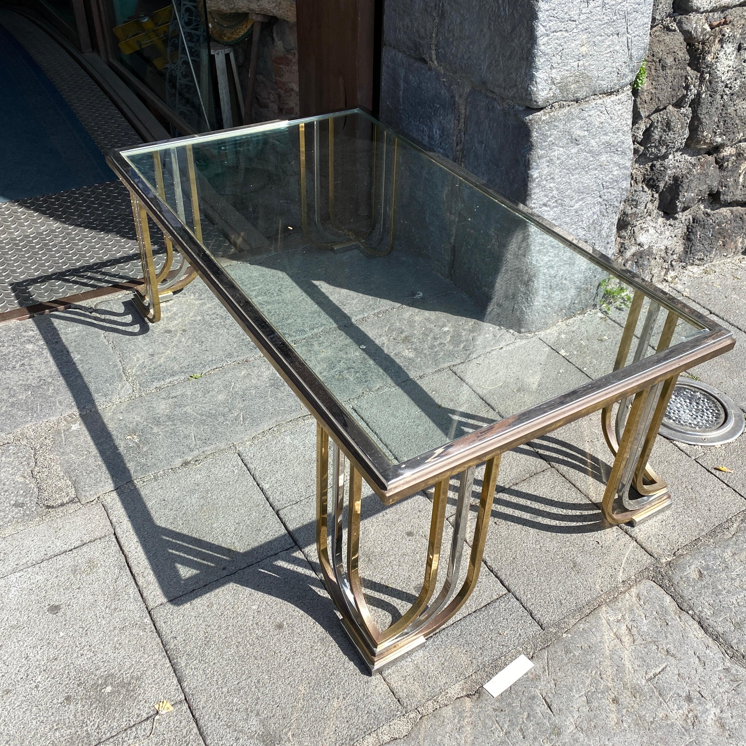 Italian 1970s Mid-Century Modern Steel Chromed and Brass Coffee Table by Banci Firenze