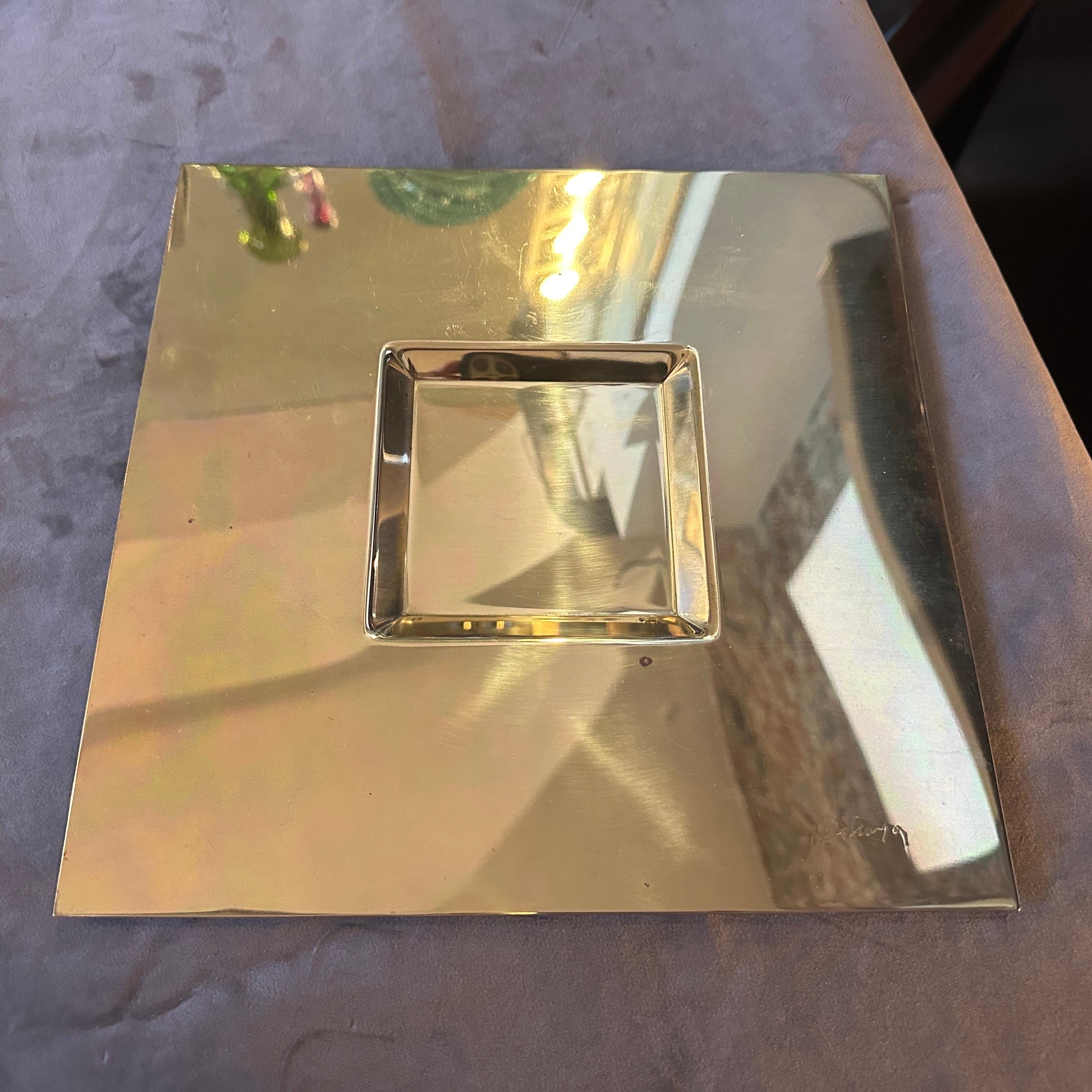 A 1970s Minimalist Gold Plated Square Tray by Carlo Scarpa for Cleto Munari For Sale 6