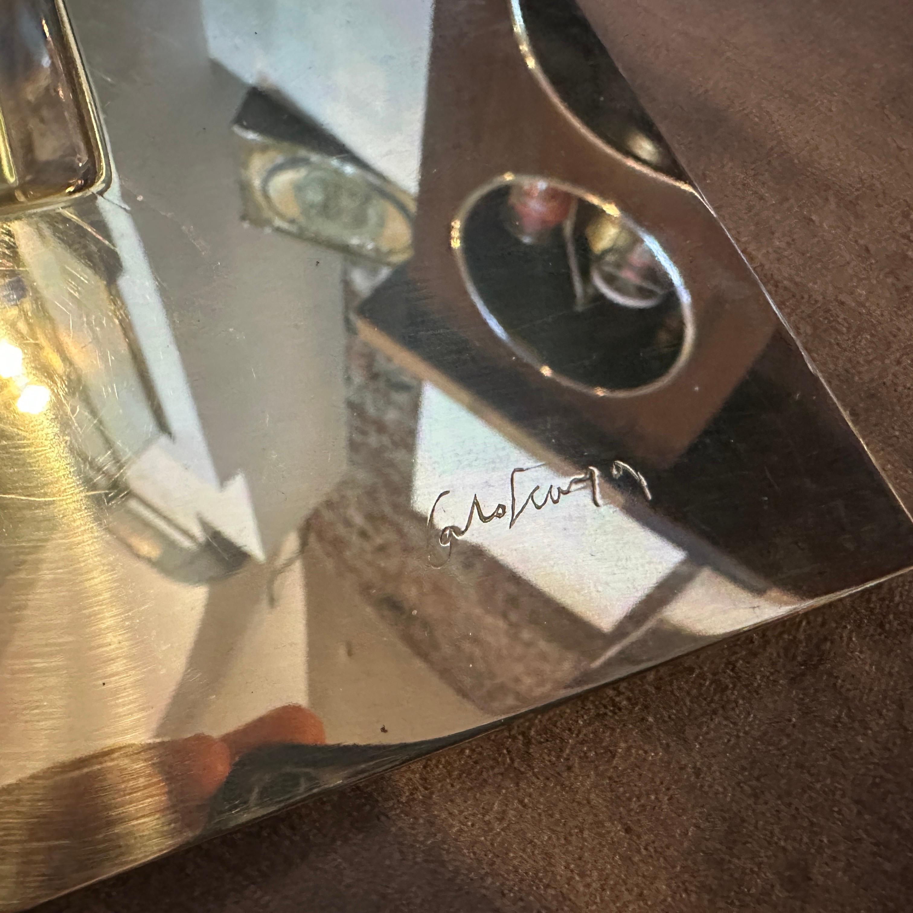 A 1970s Minimalist Gold Plated Square Tray by Carlo Scarpa for Cleto Munari For Sale 7