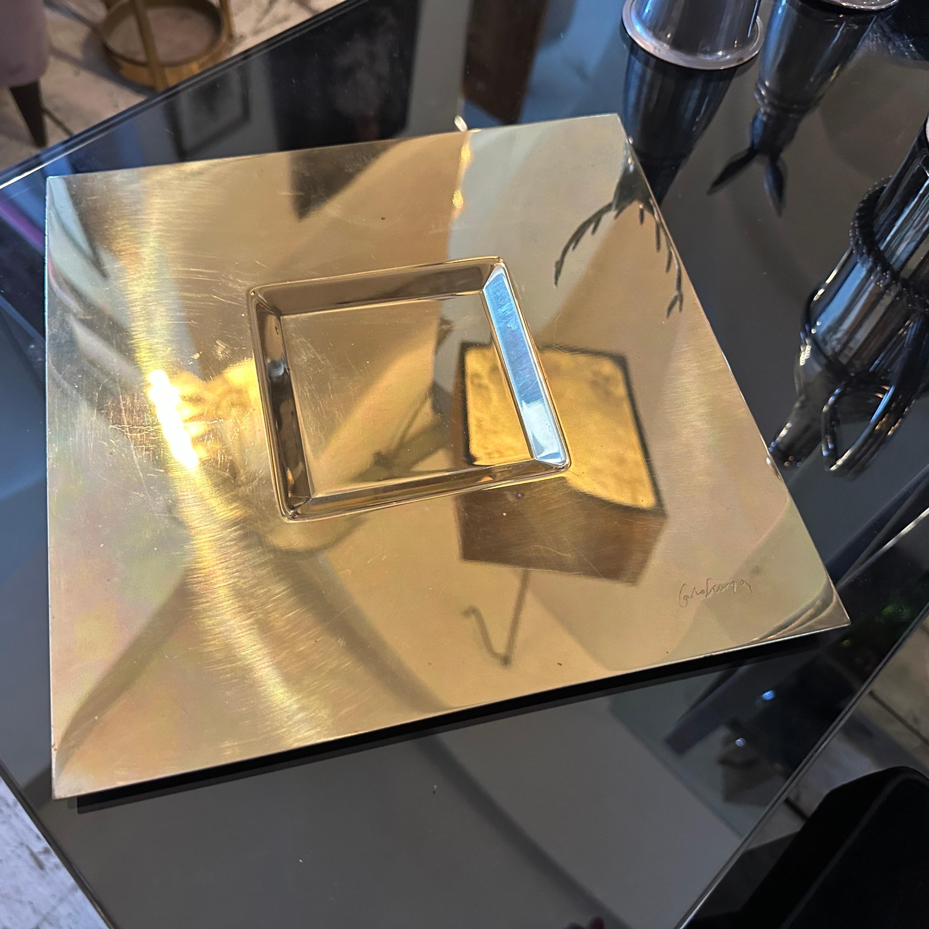 Italian A 1970s Minimalist Gold Plated Square Tray by Carlo Scarpa for Cleto Munari For Sale
