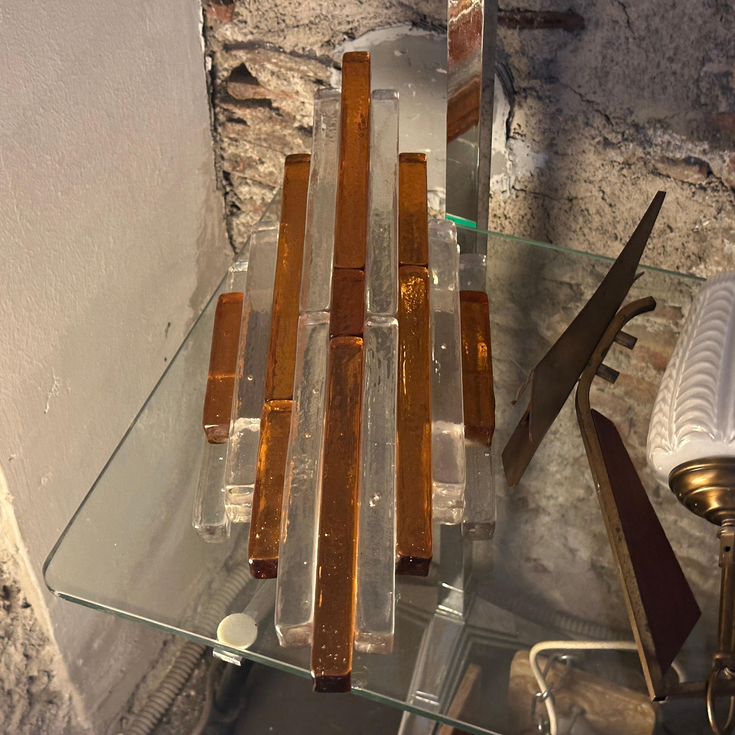 20th Century A 1970s Brutalist Amber and Clear Stacked Glass Linea Wall Sconce by Poliarte For Sale