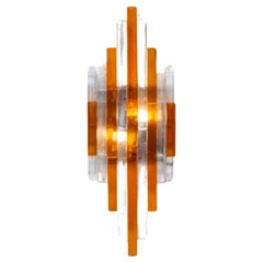 A 1970s Modern Amber and Clear Stacked Glass Linea Wall Sconce by Poliarte