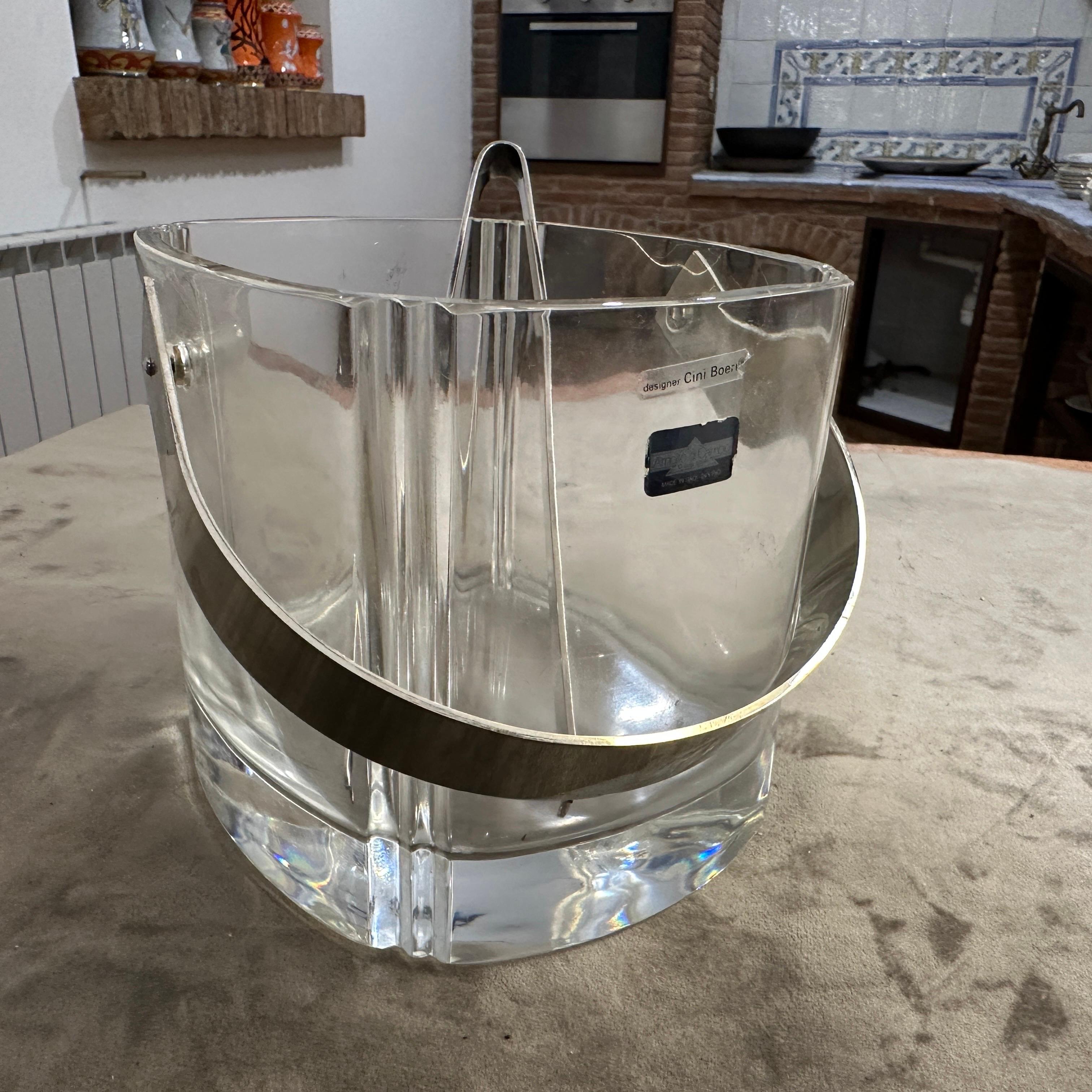 Plaqué argent Seau à glace moderne Arnolfo Di Cambio des années 1970 avec une pince à glace Lino Sabattini en vente
