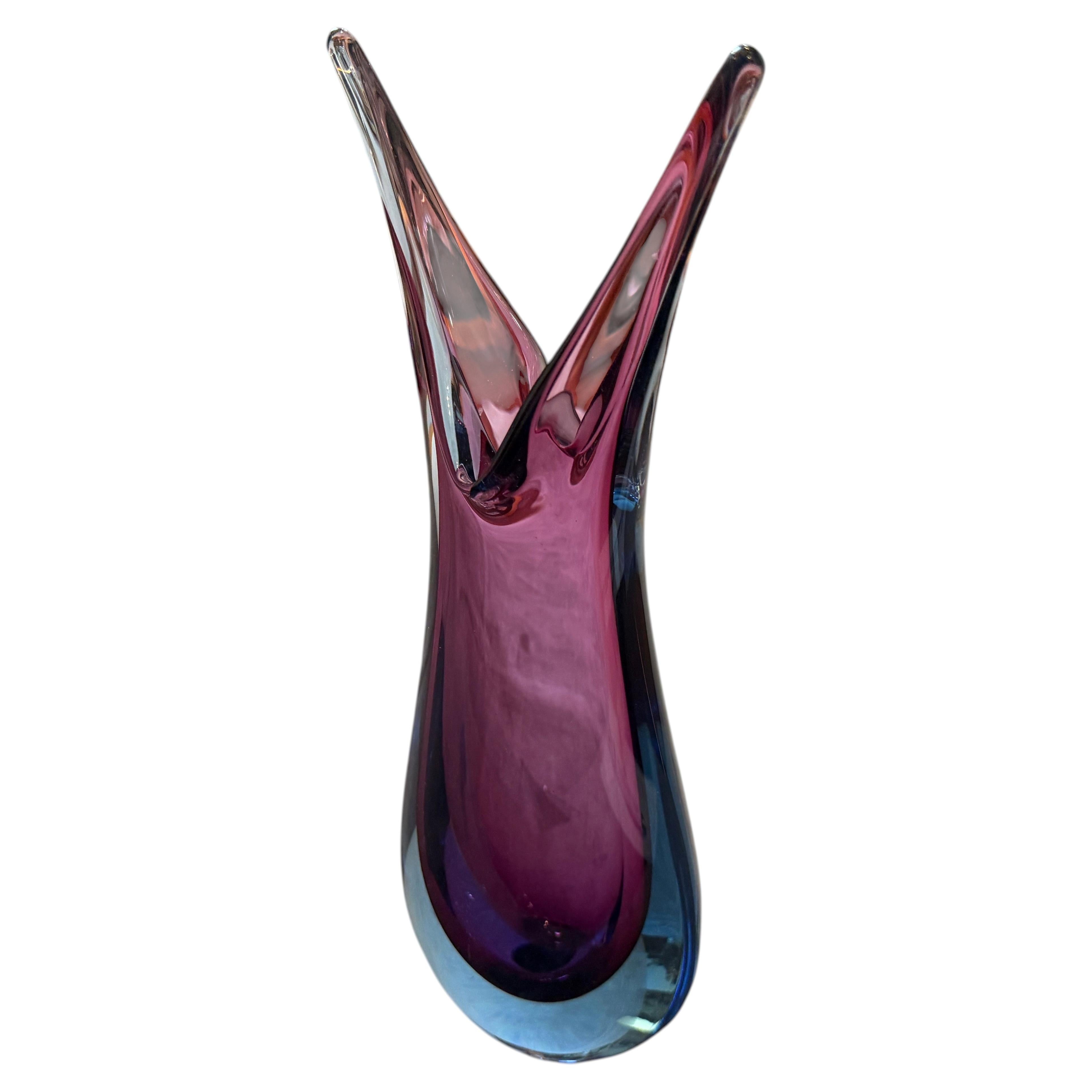 A 1970s Modern Purple and Blue Sommerso Murano Glass Vase by Flavio Poli