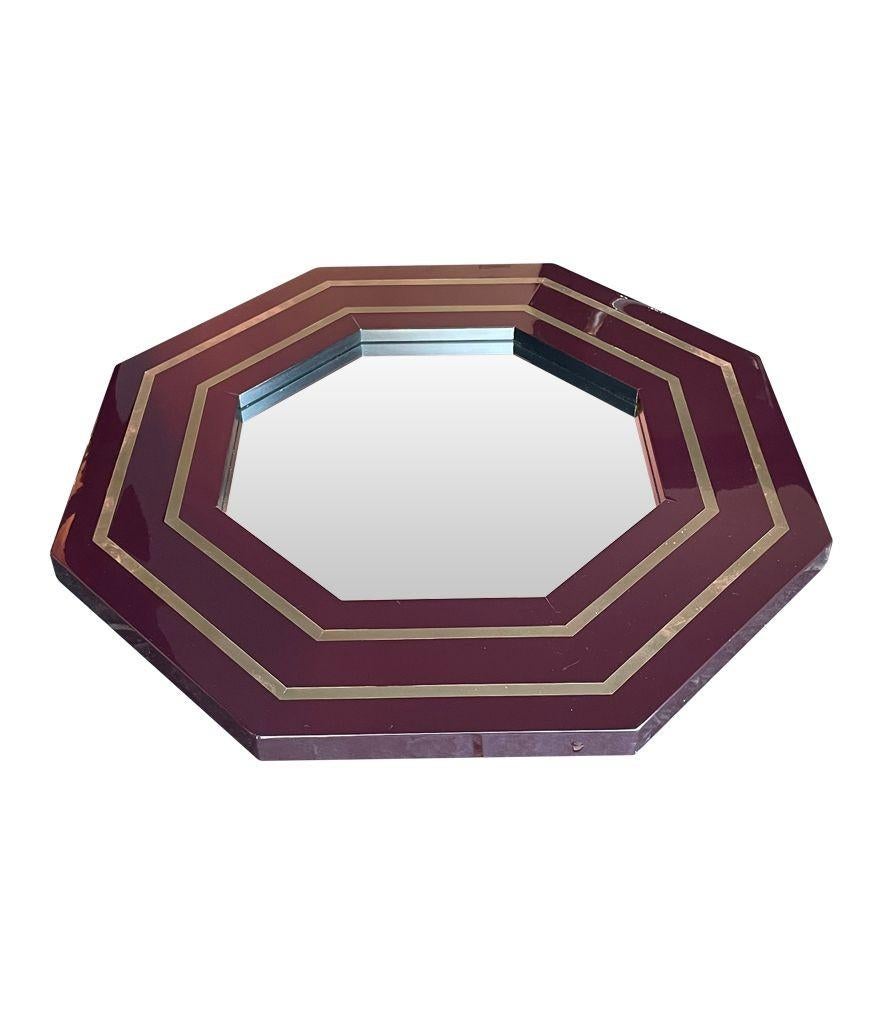 1970s Octagonal Mirror by Jean Claude Mahey with Brass Inlay Frame For Sale 5