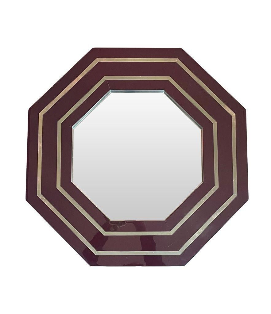 1970s Octagonal Mirror by Jean Claude Mahey with Brass Inlay Frame For Sale 1