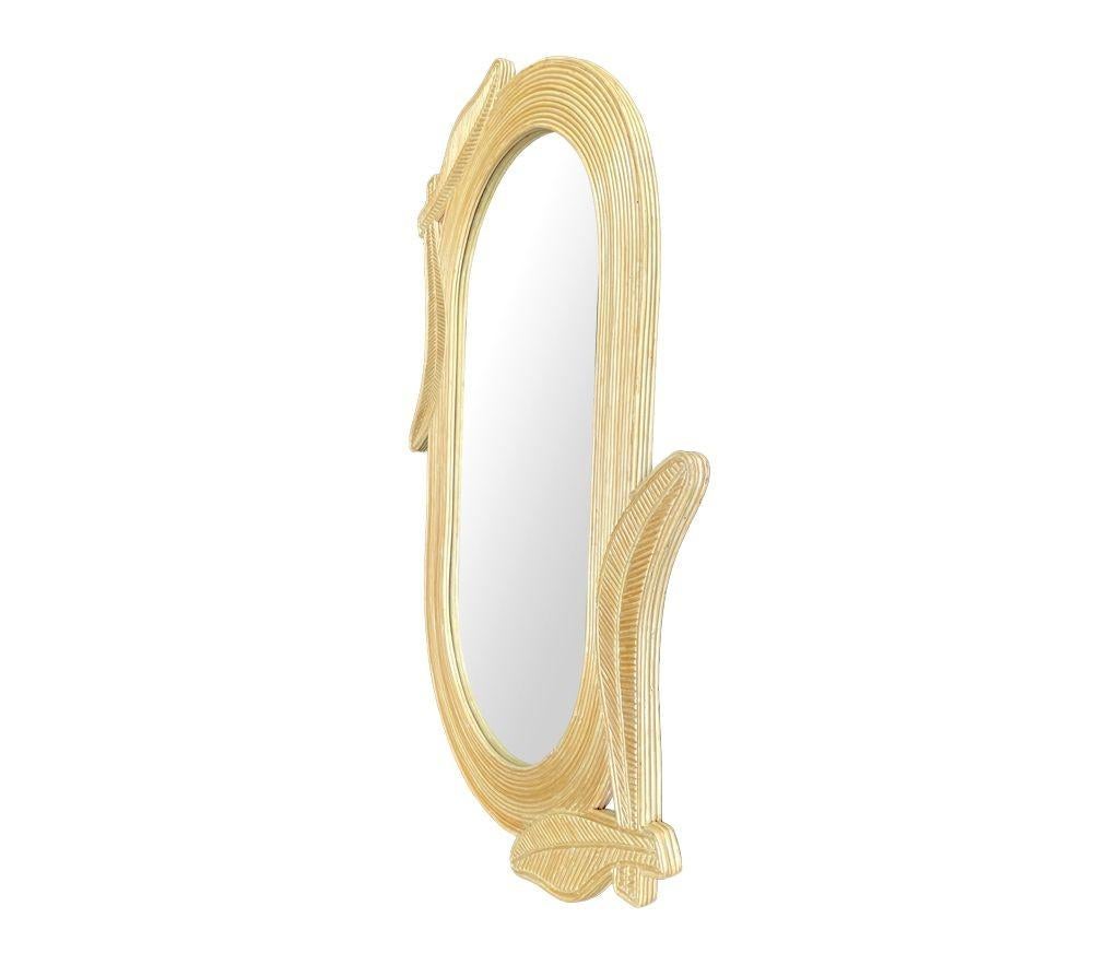 1970s Oval Shaped Pencil Reed Bamboo Mirror by Vivai del Sud 4