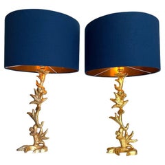 1970s Pair of Cast Bronze Coral like Frond Lamps by Mathias for Fondica