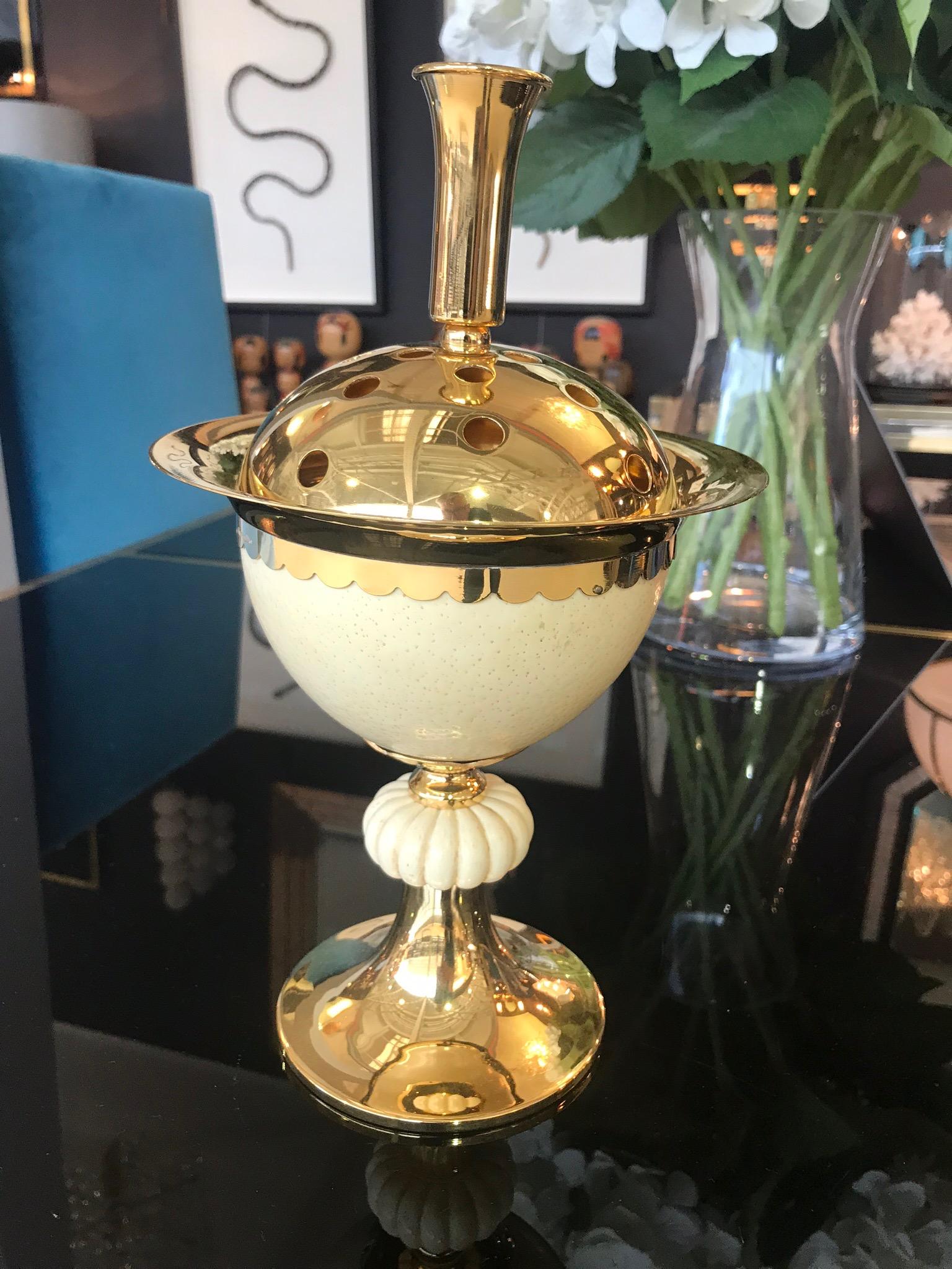 1970s Potpourri Holder in Gilt Metal with Real Ostrich Egg by Christian Dior 2