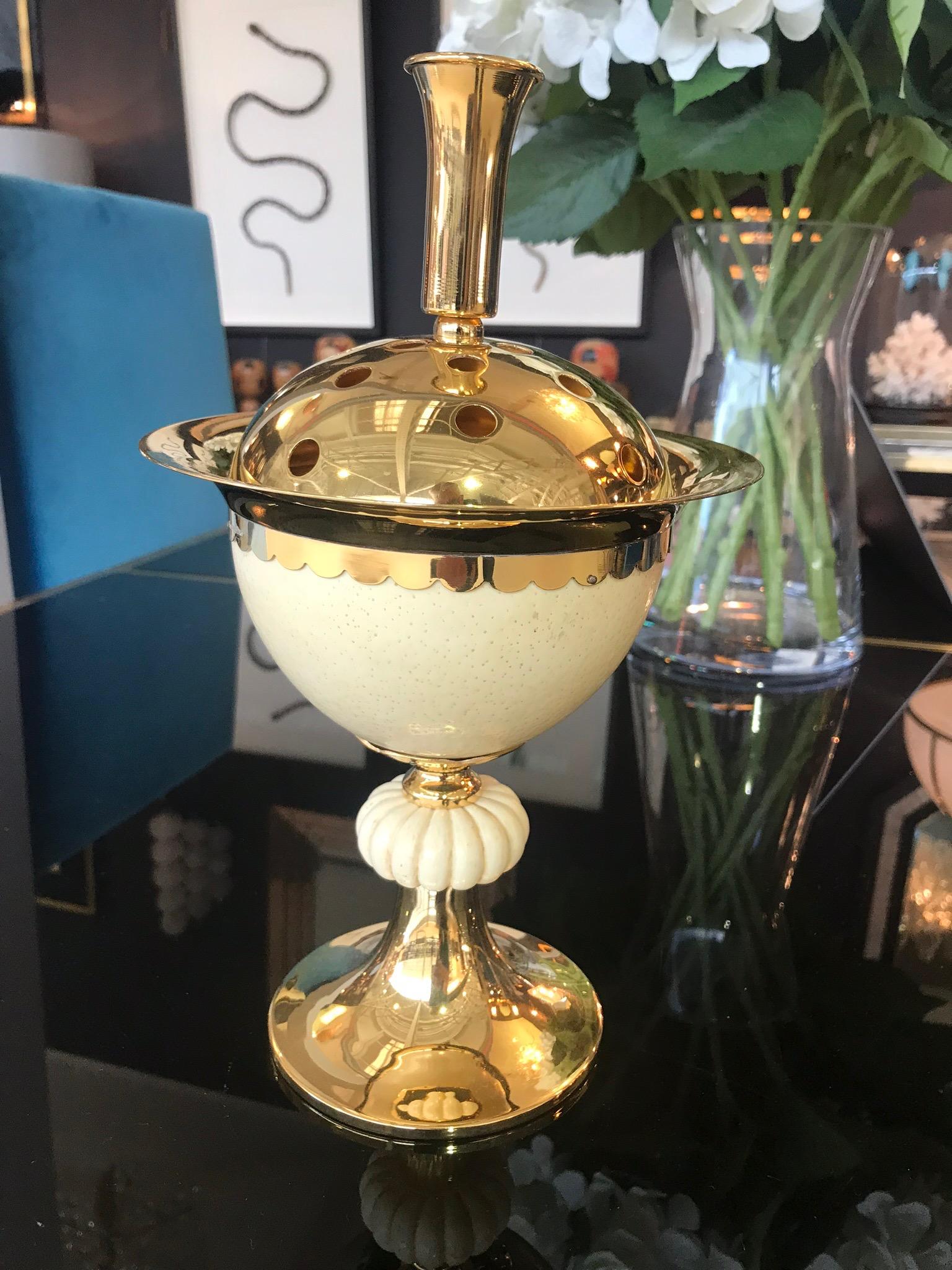 1970s Potpourri Holder in Gilt Metal with Real Ostrich Egg by Christian Dior 6