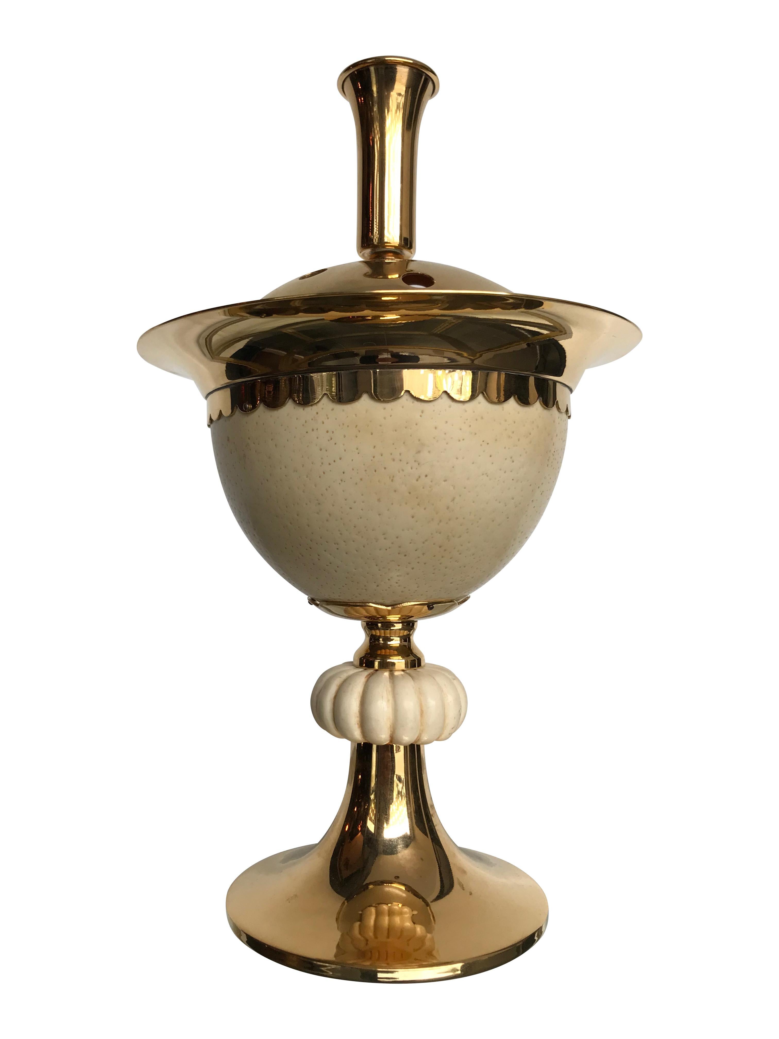 1970s Potpourri Holder in Gilt Metal with Real Ostrich Egg by Christian Dior In Good Condition In London, GB