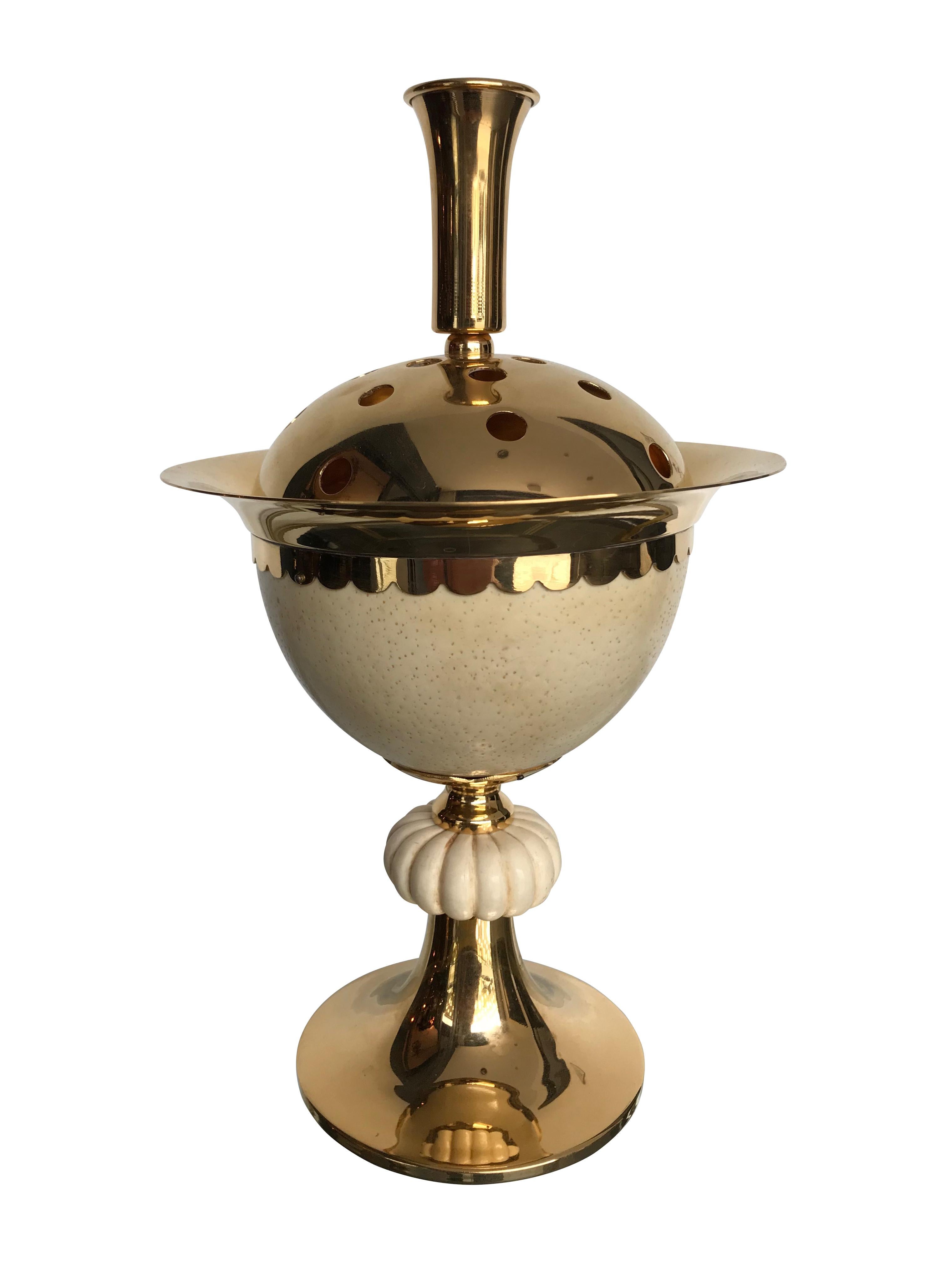 Late 20th Century 1970s Potpourri Holder in Gilt Metal with Real Ostrich Egg by Christian Dior