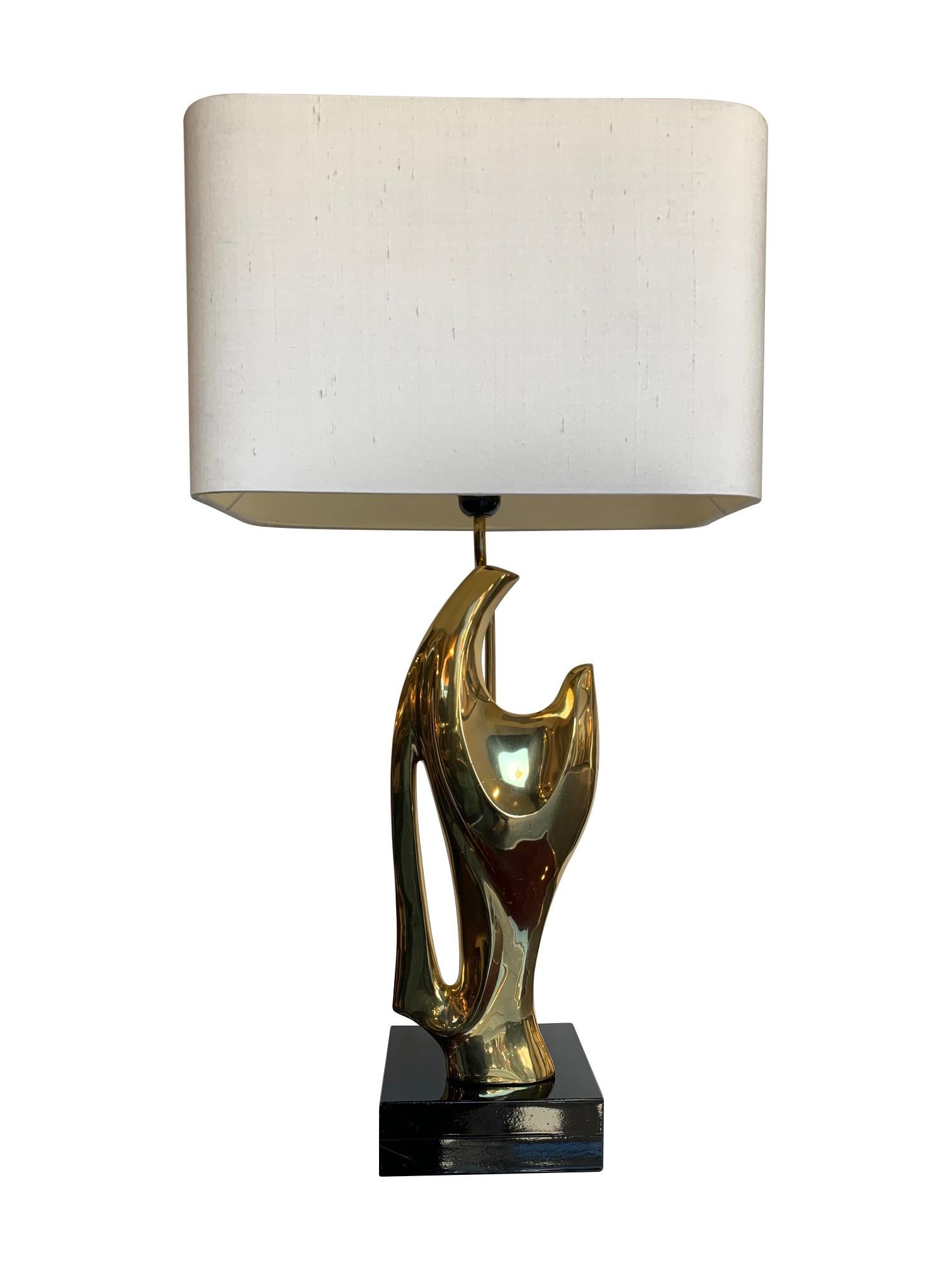 French 1970s Sculptural Lamp in the Style of Alain Chervet with Black Lacquered Base