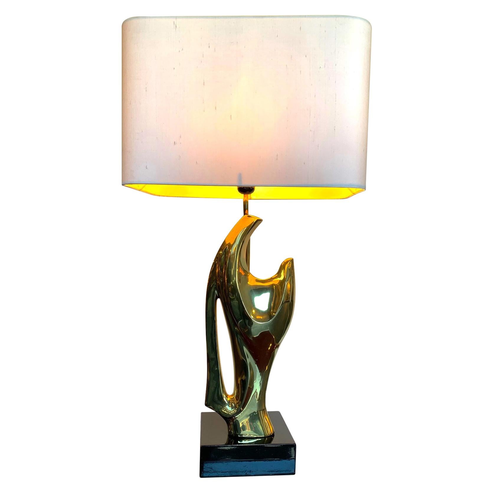 1970s Sculptural Lamp in the Style of Alain Chervet with Black Lacquered Base