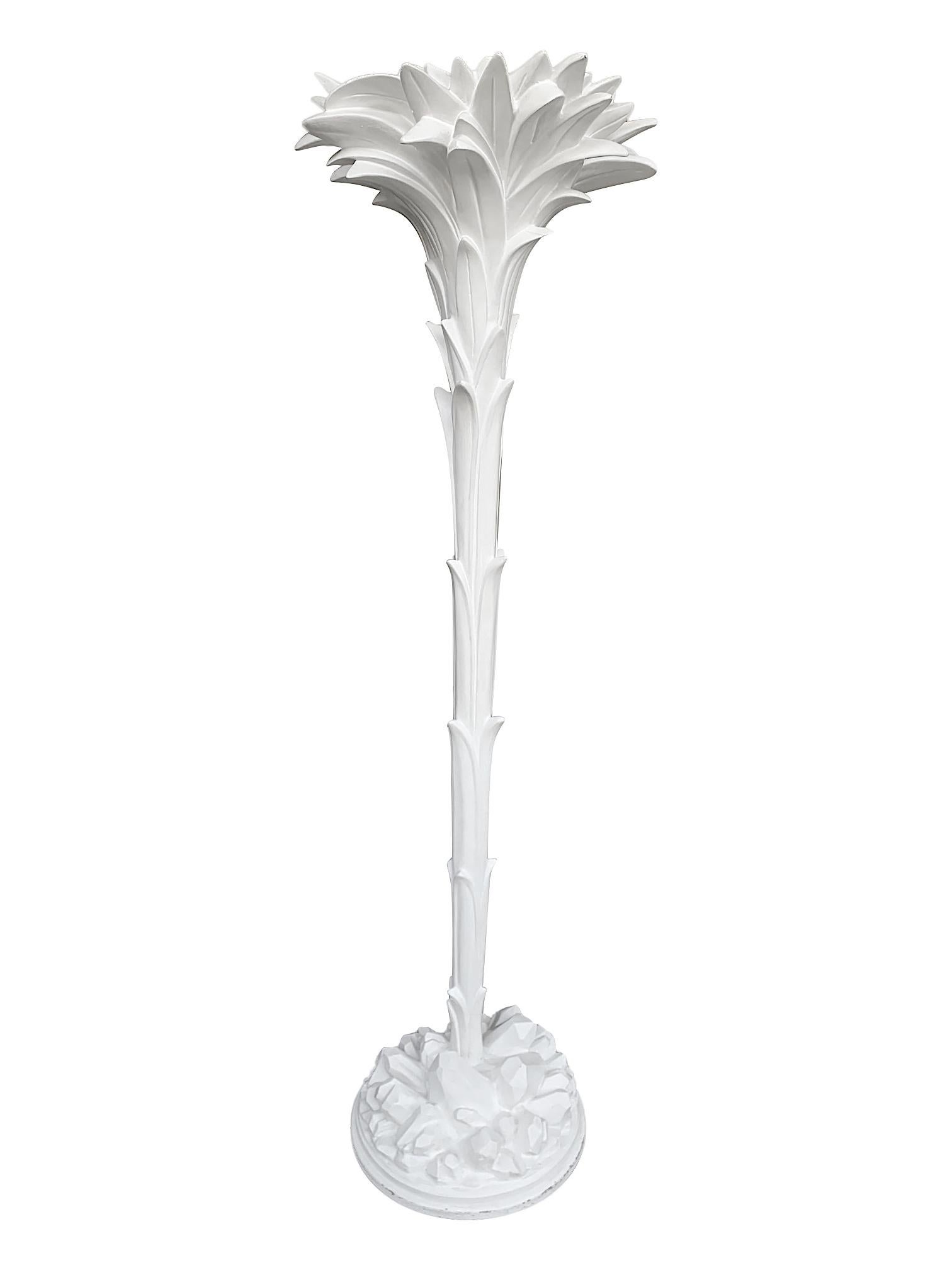 1970s Serge Roche Style Cast Resin and Plaster Palm Leaf Floor Lamp Torchiere In Good Condition In London, GB