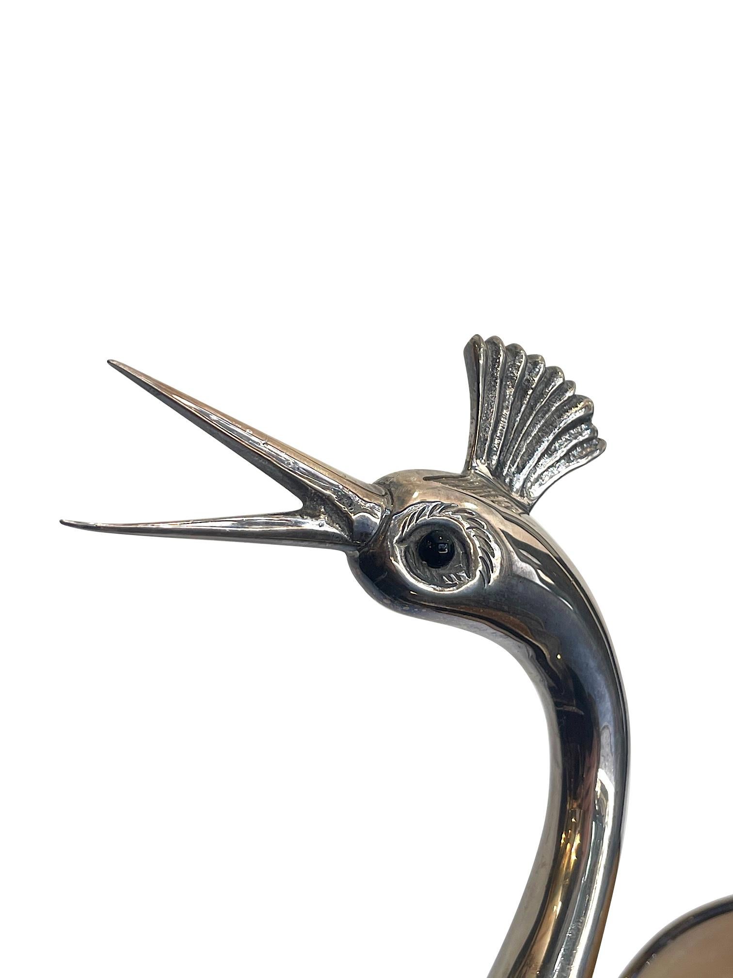 1970's Silver Plated Crane by Gabriella Binazzi with Real Nautilus Shell Body 2