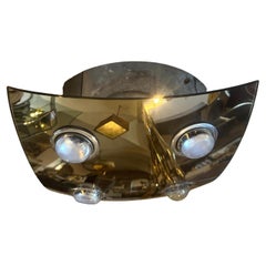 A 1970s Space Age Square Smoked Mirrored Glass Italian Ceiling Light by Veca