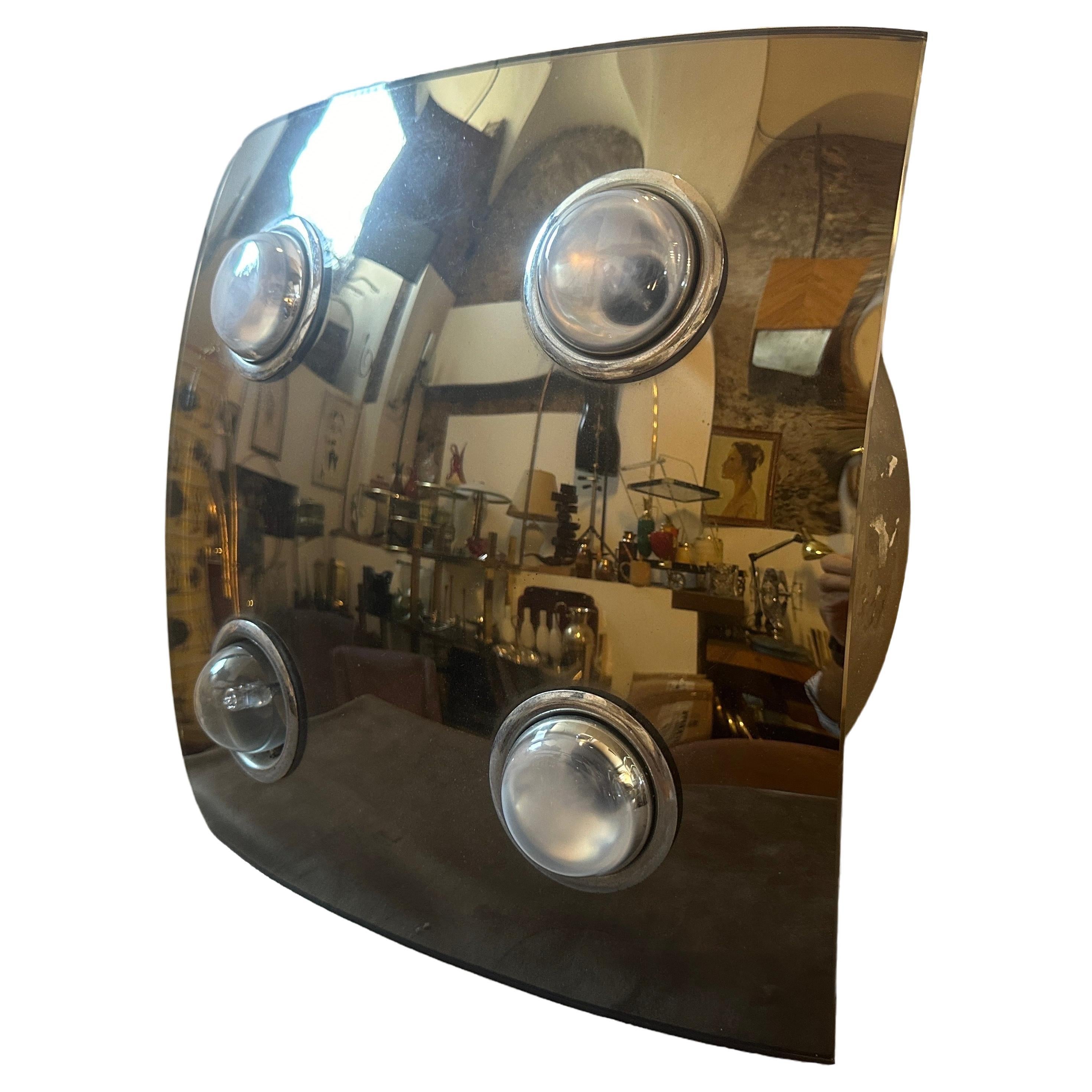 A 1970s Space Age Square Smoked Mirrored Glass Italian Ceiling Light by Veca For Sale