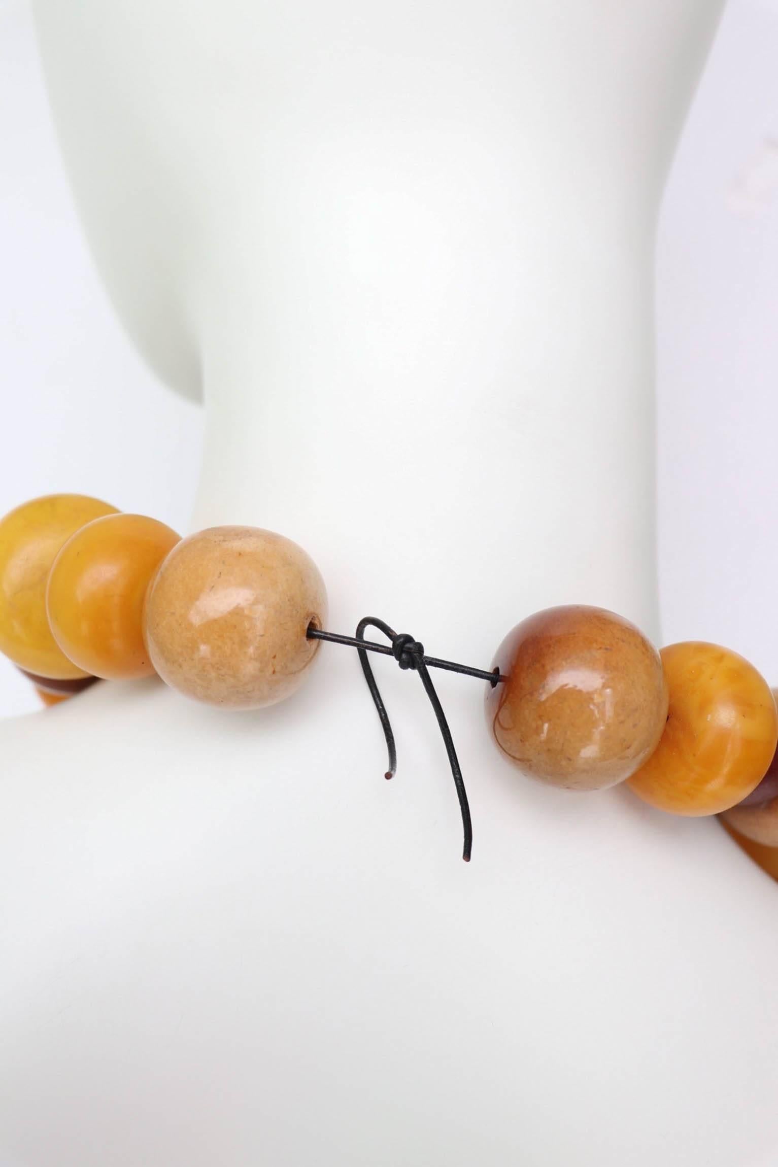 A 1970s Vintage Amber, Bone & Wood Beaded Necklace  1