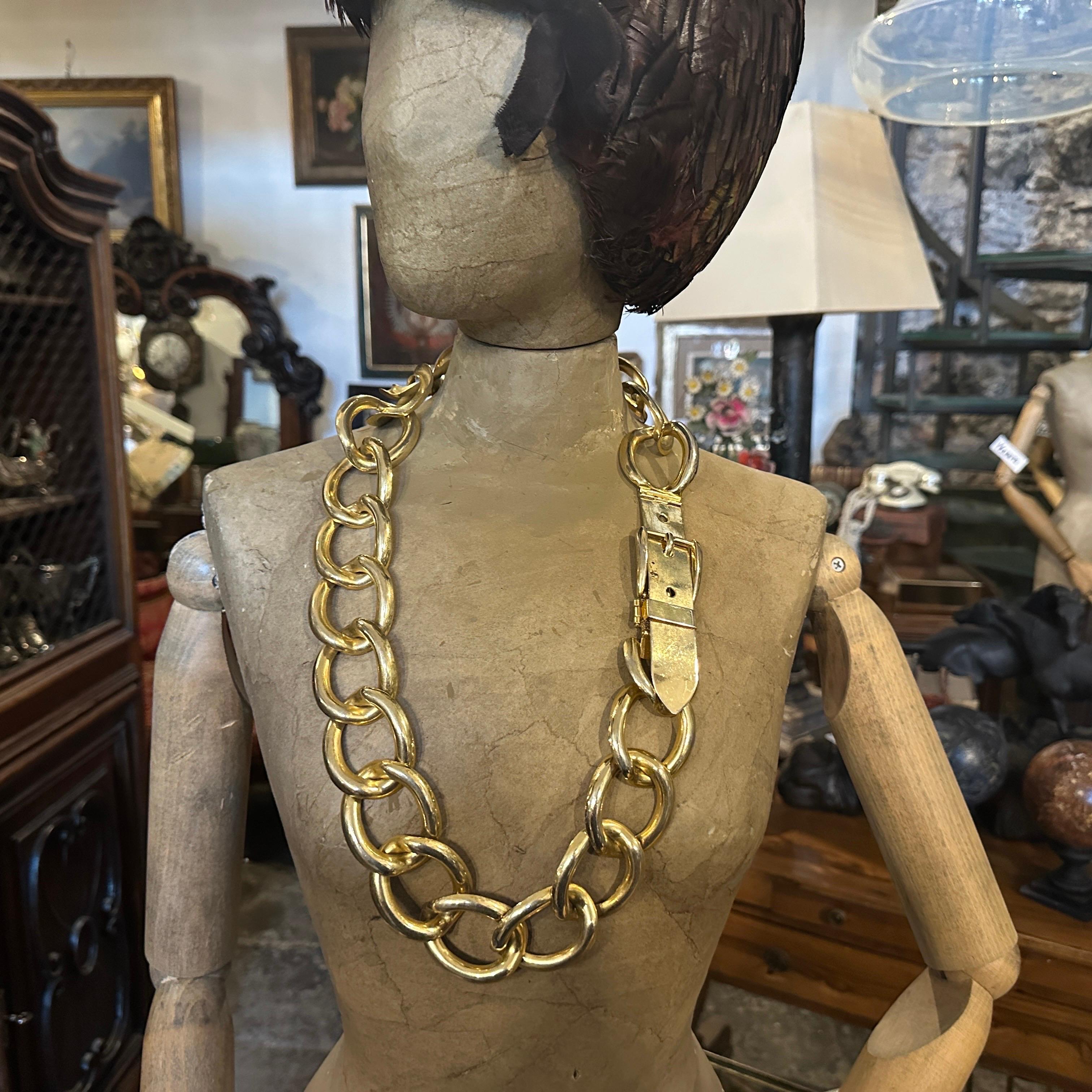 Brown A 1970s Vintage Brass Statement Chain Italian Belt For Sale