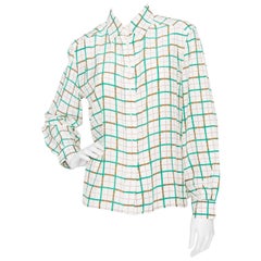 A 1970s Vintage Céline White Chain Print Silk Blouse