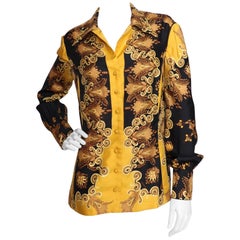 A 1970s Vintage Hermès Printed Pointy Colar Silk Blouse S