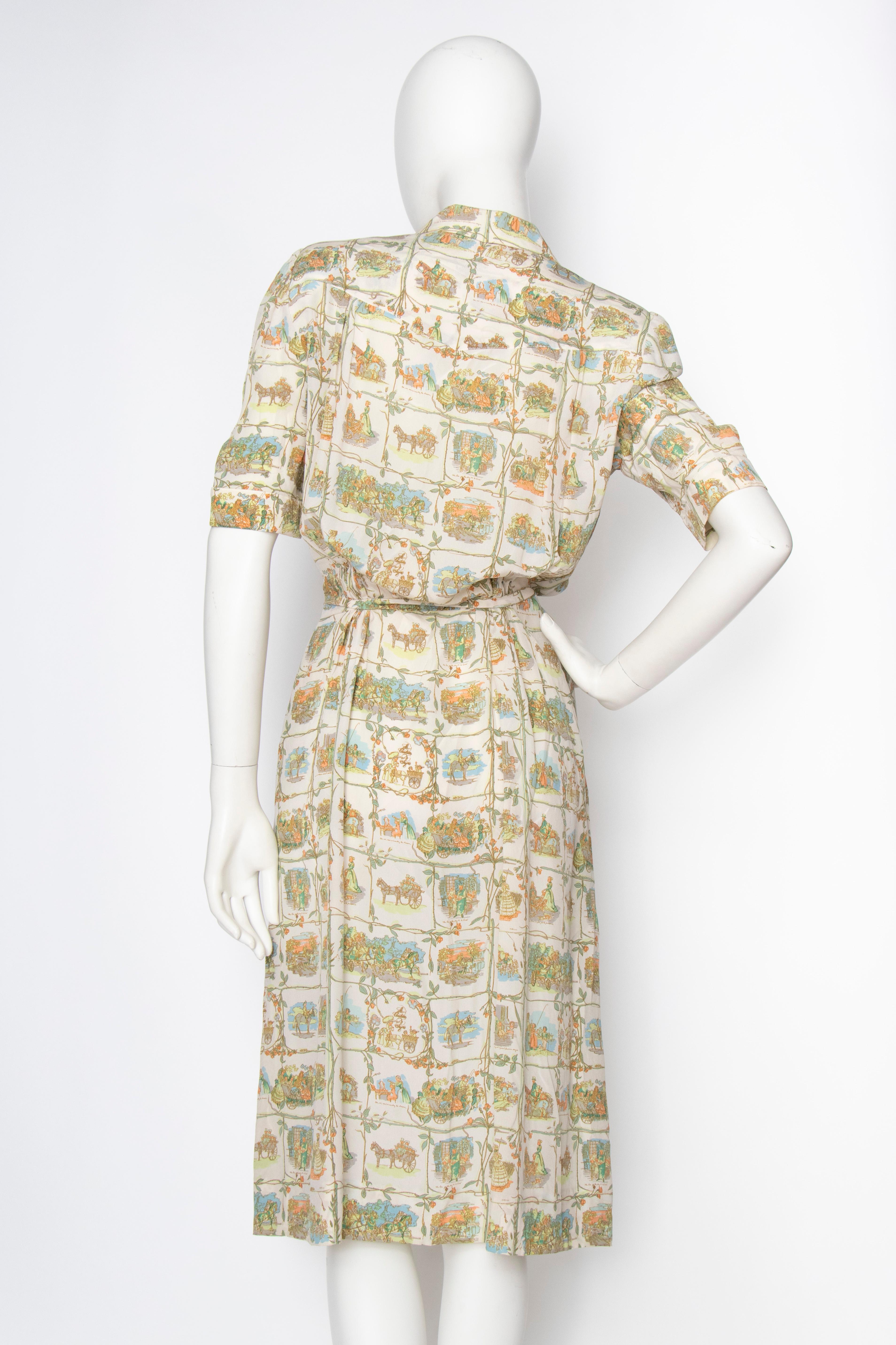Beige A 1970s Vintage Hermès Silk Day Dress