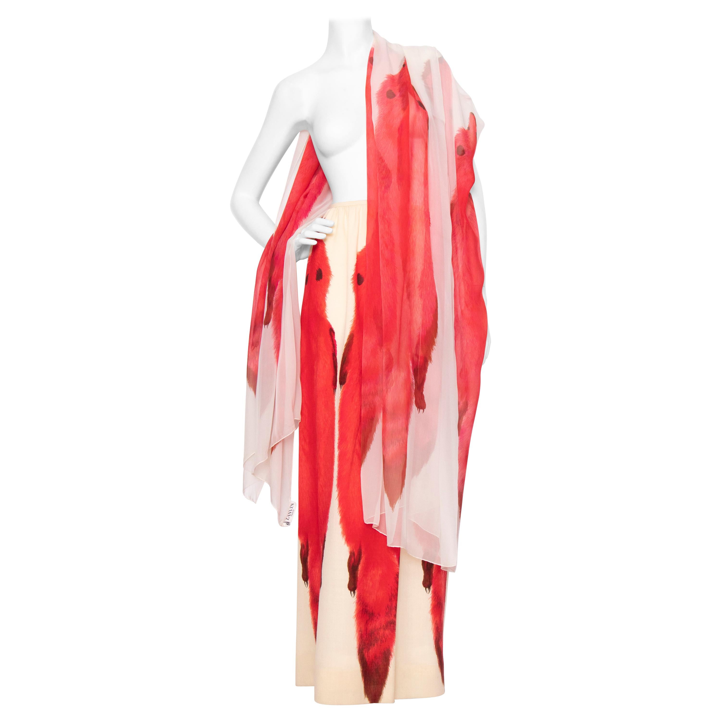 A 1970s Vintage Lanvin Ivory Skirt and Scarf Ensemble For Sale