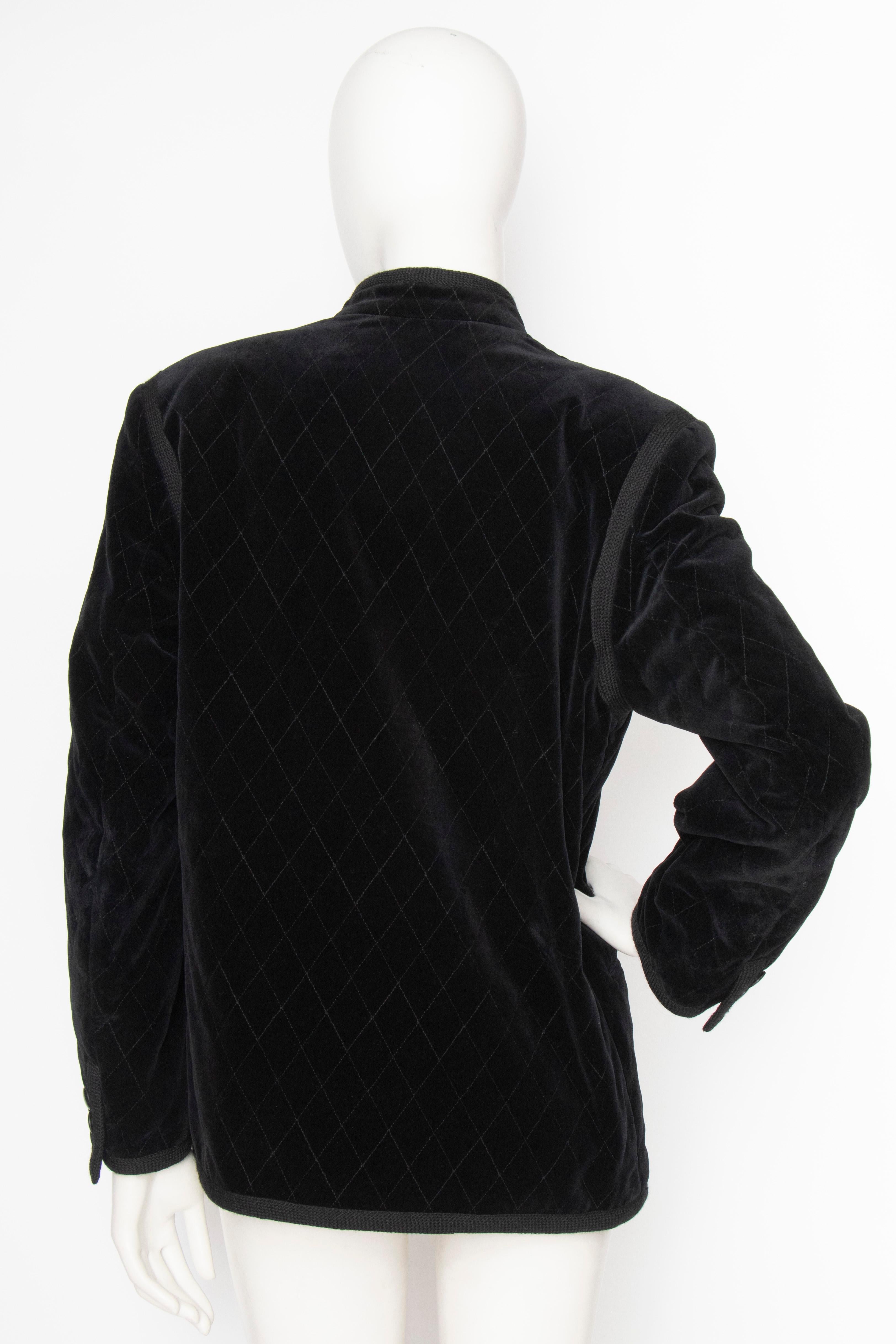Black A 1970s Vintage Quilted Yves Saint Laurent Rive Gauche Velvet Jacket