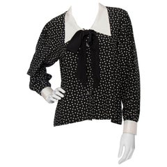 A 1970s Vintage Yves Saint Laurent Black Floral Silk Blouse