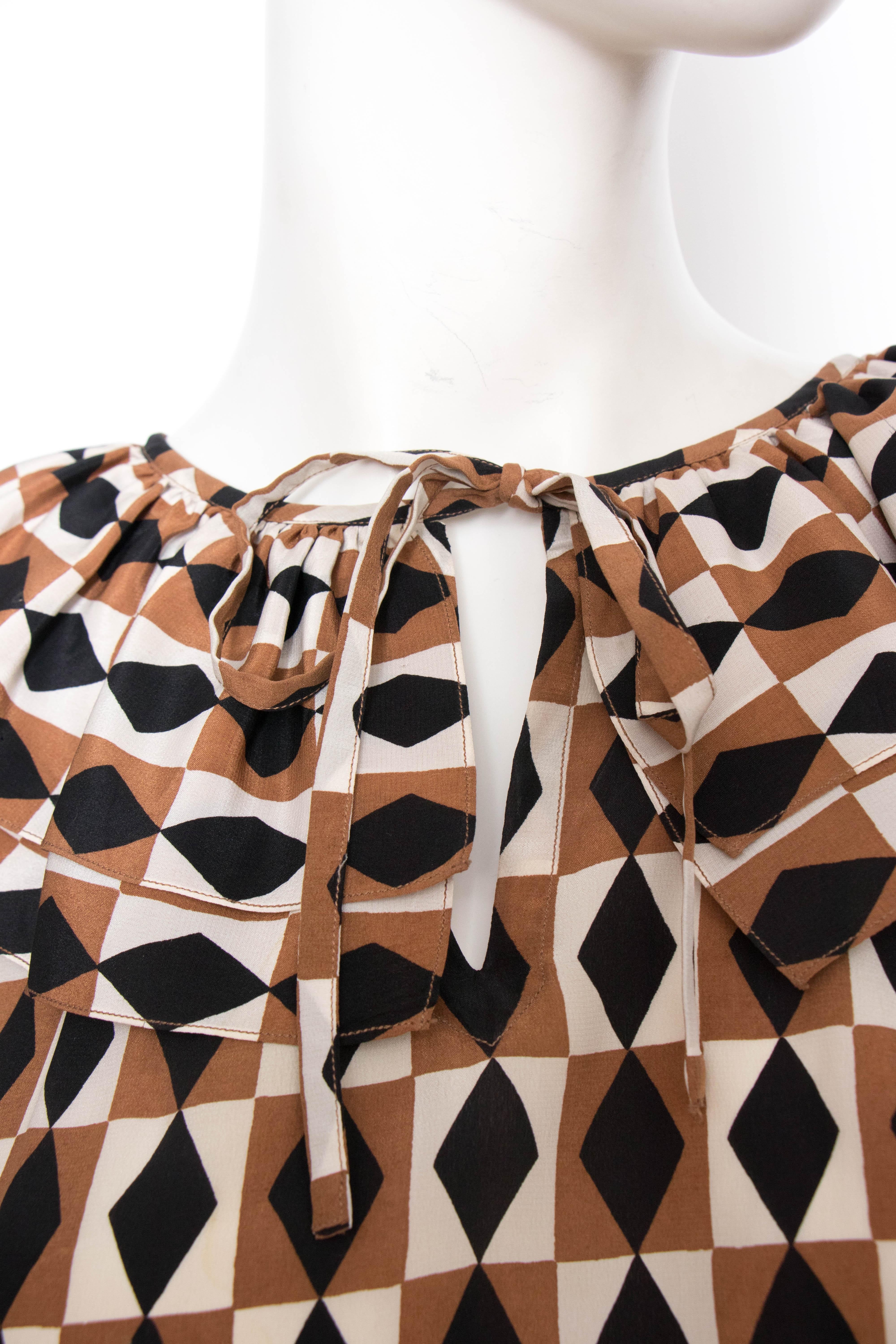 A 1970s Vintage Yves Saint Laurent Graphic Silk Day Dress  1