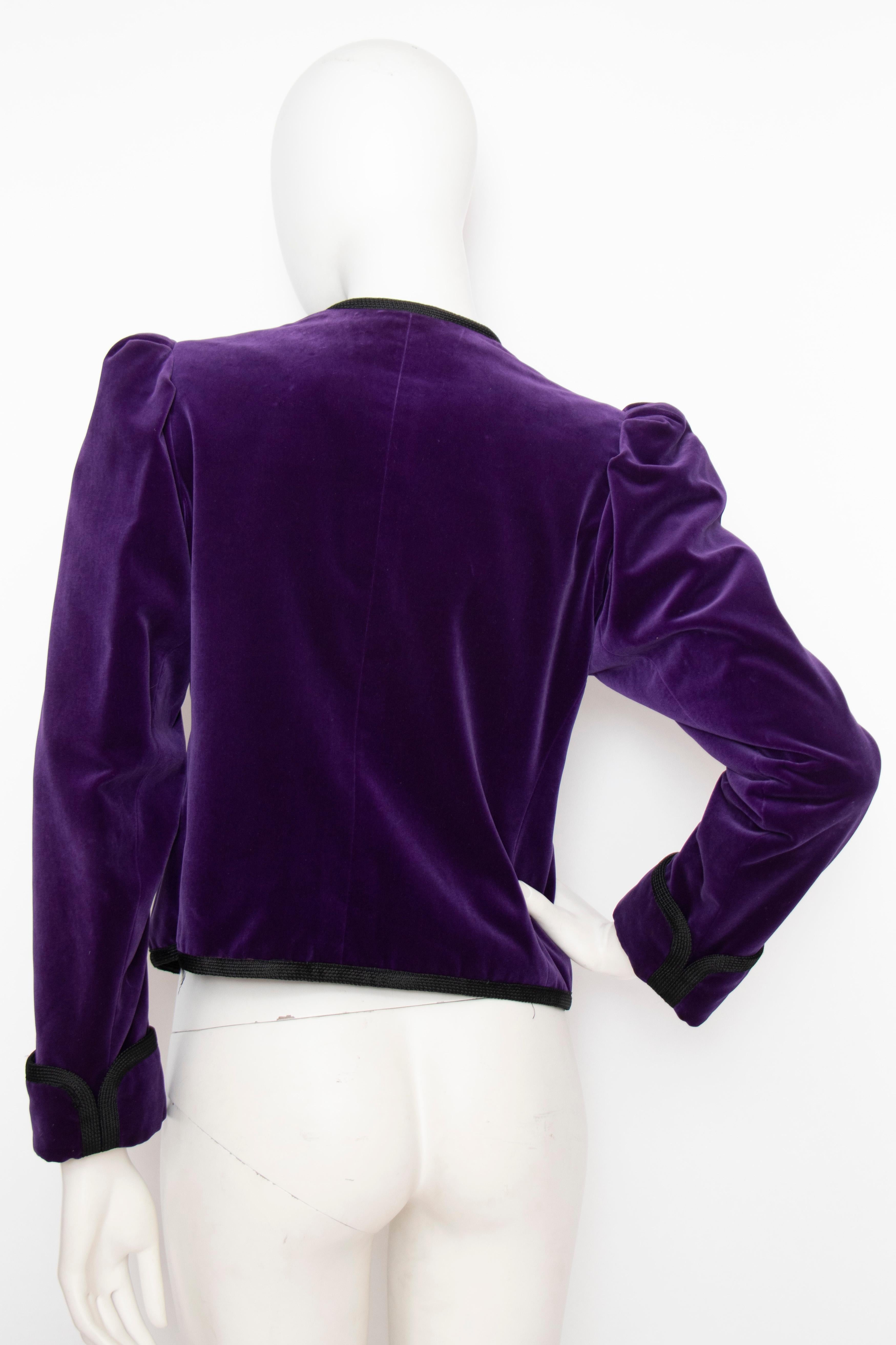 Women's or Men's A 1970s Vintage Yves Saint Laurent Rive Gauche Purple Velvet Jacket 