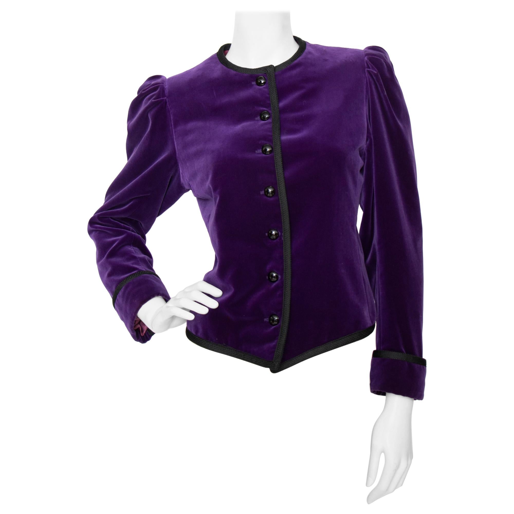 A 1970s Vintage Yves Saint Laurent Rive Gauche Purple Velvet Jacket 