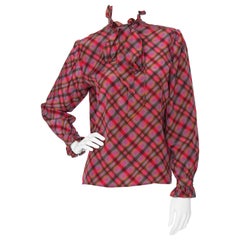 A 1970s Vintage Yves Saint Laurent Rive Gauche Tartan Ruffle Silk Blouse