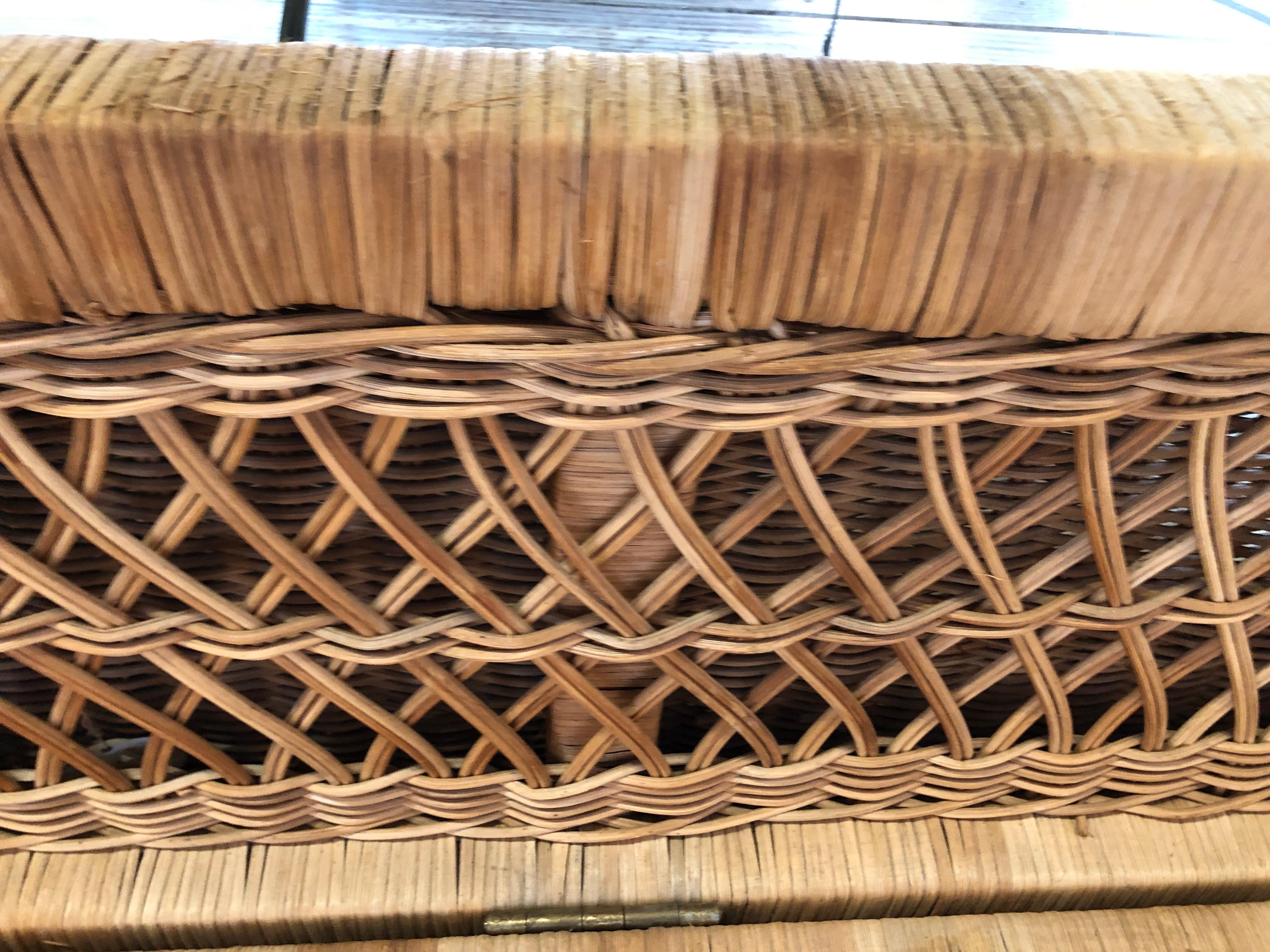 Woven 1970s Wicker Sofa/Bench Having Storage under the Seat