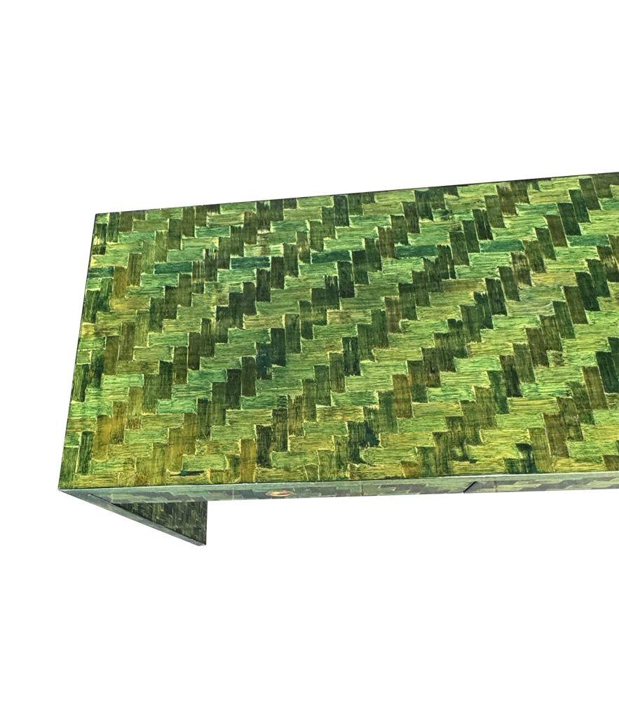 A 1970s woven green rattan three drawer console table by Vivai Del Sud For Sale 11