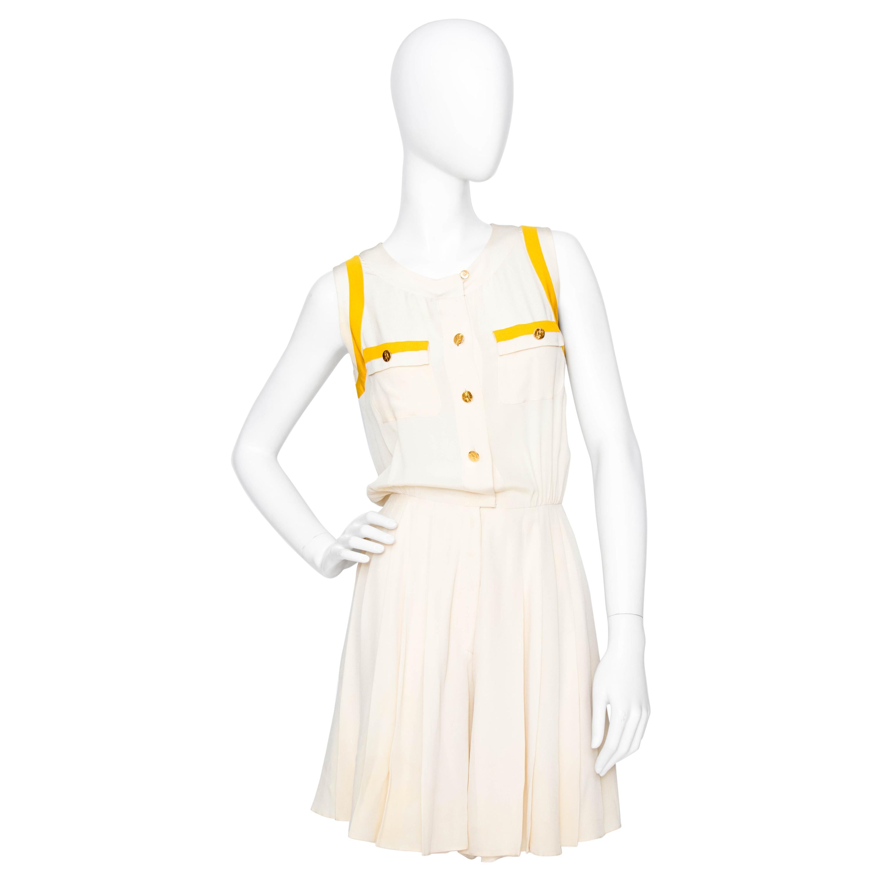 A 1980s Chanel Creme Silk Playsuit and Yellow Bolero Ensemble