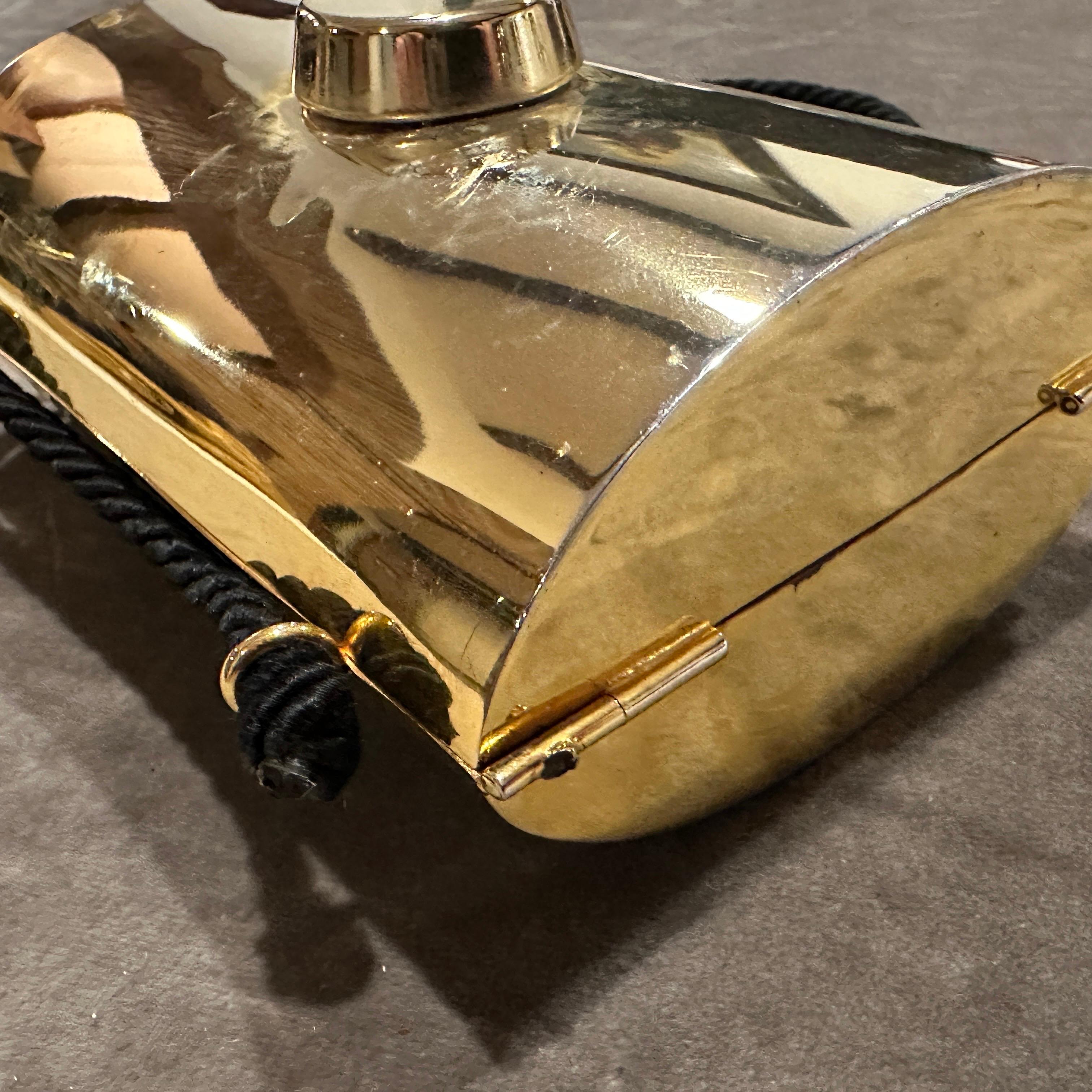 A 1980s Extravagant Brass, Leather and Black Rope Italian Minaudière en vente 5