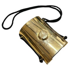 A 1980s Extravagant Brass, Leather and Black Rope Italian Minaudière