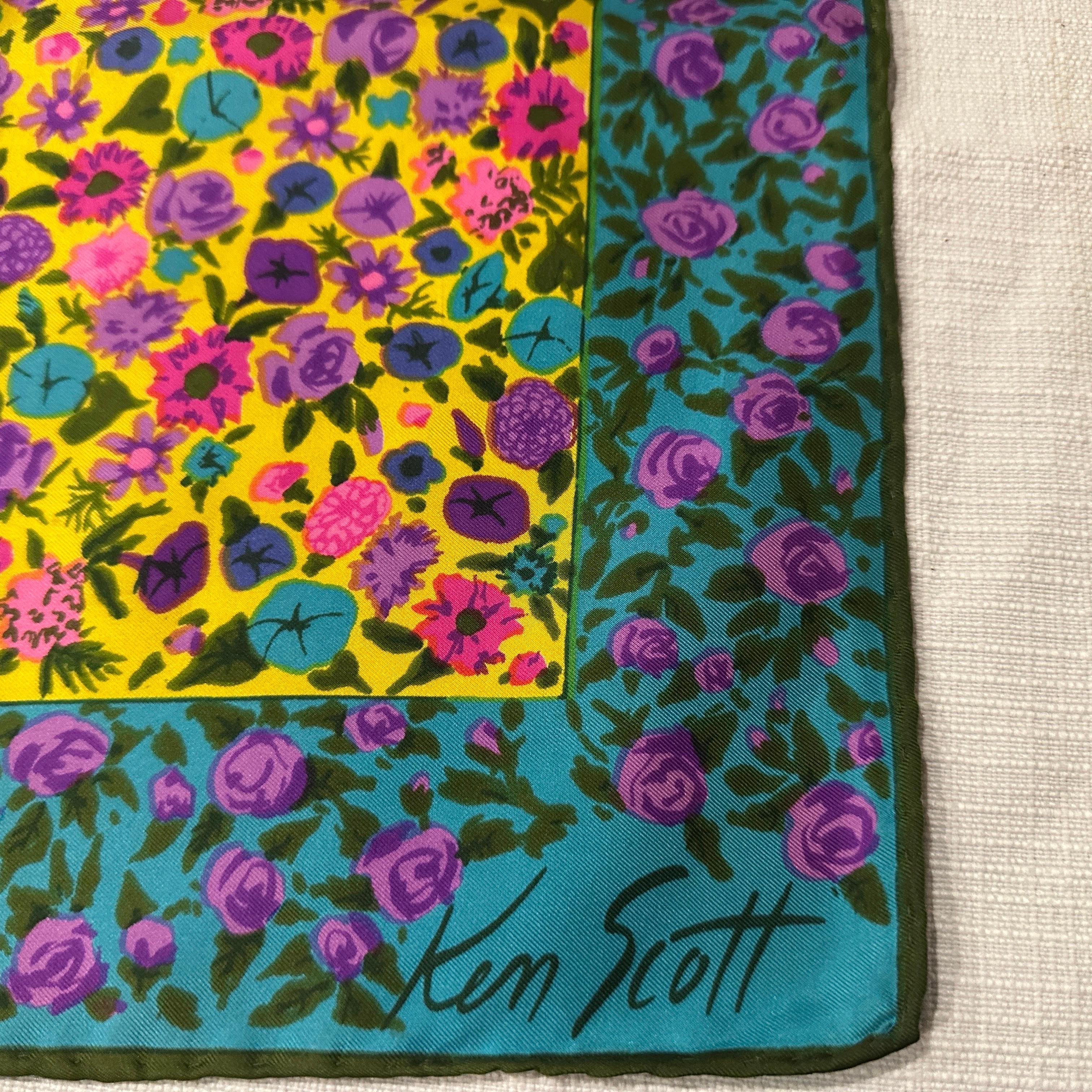 A 1980s Floral Print Silk Scarf by Ken Scott For Sale 6