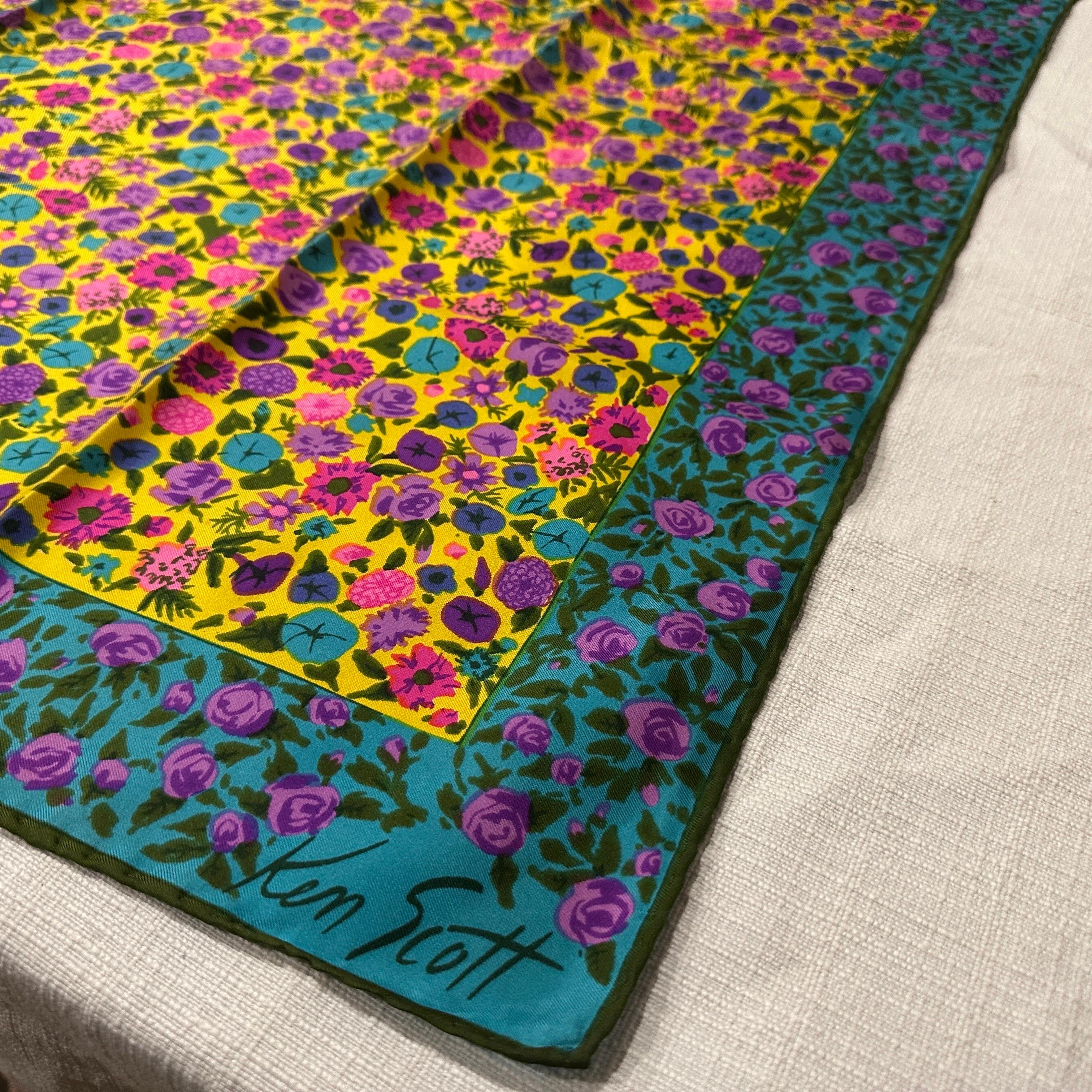 A 1980s Floral Print Silk Scarf by Ken Scott For Sale 3