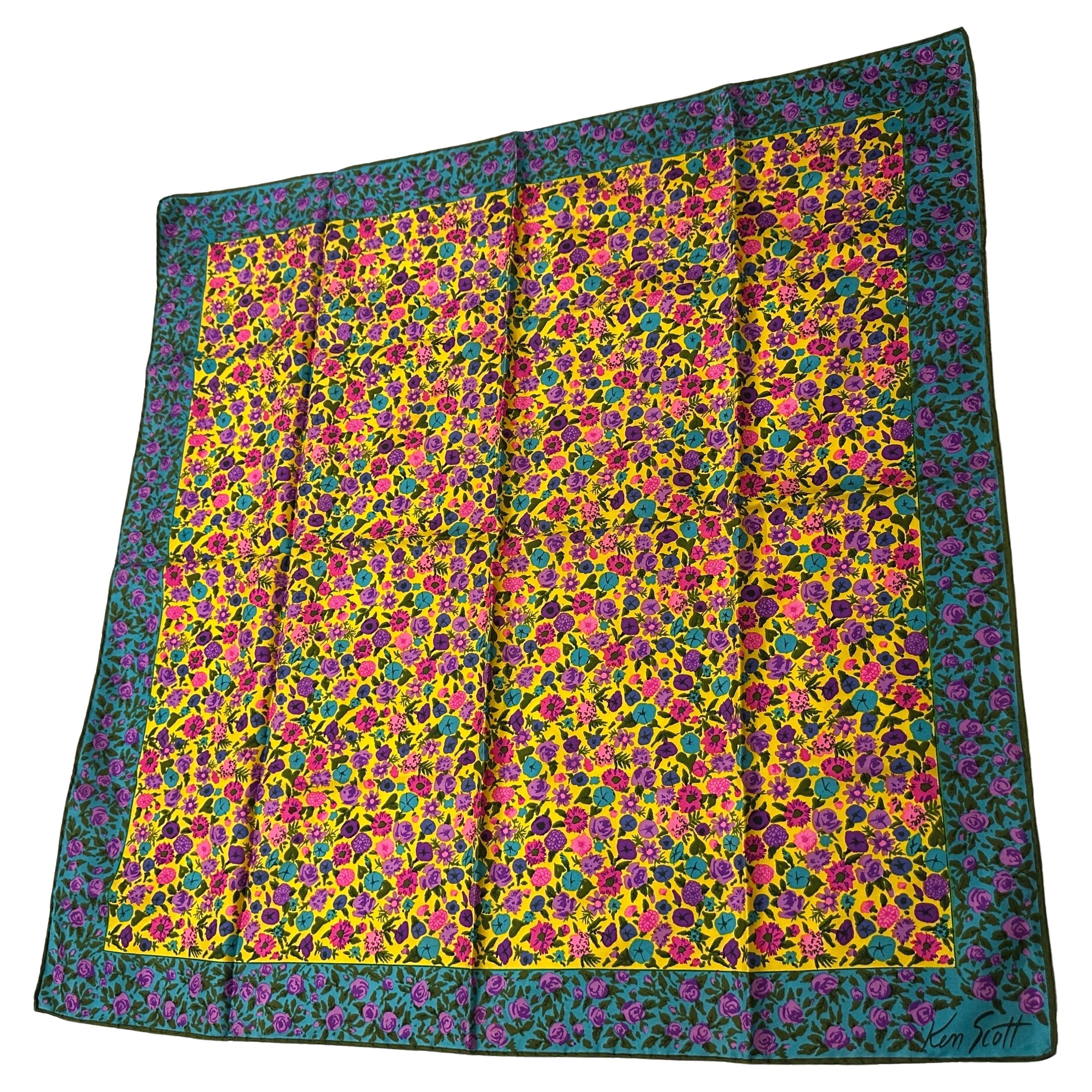 A 1980s Floral Print Silk Scarf by Ken Scott For Sale